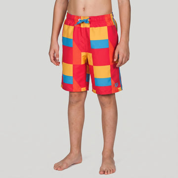 Arena Boys Beachwear Swim Bermudas Geometrical Red Turquoise 42cm