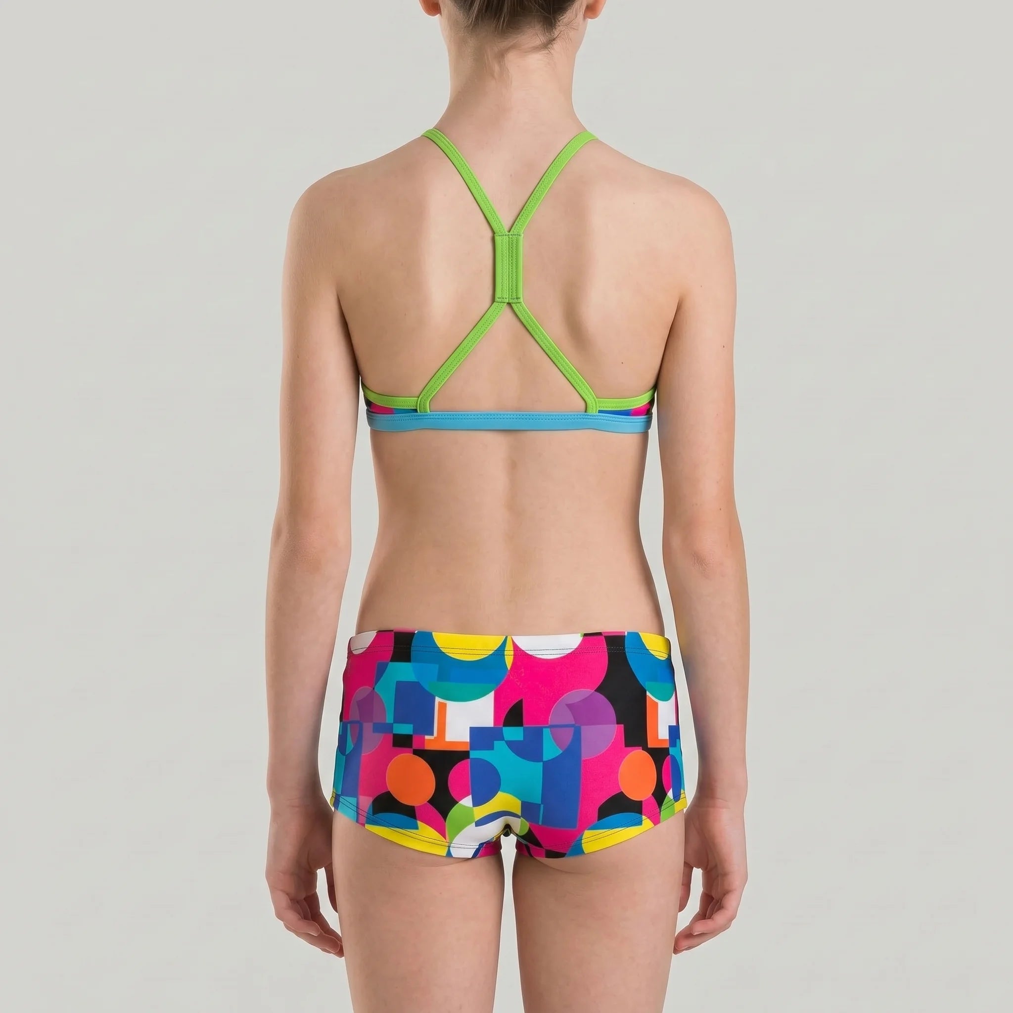 Arena Kids Girls Beachwear Two Pieces Marble Halterneck Black Leaf Turquoise