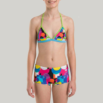 Arena Kids Girls Beachwear Two Pieces Marble Halterneck Black Leaf Turquoise