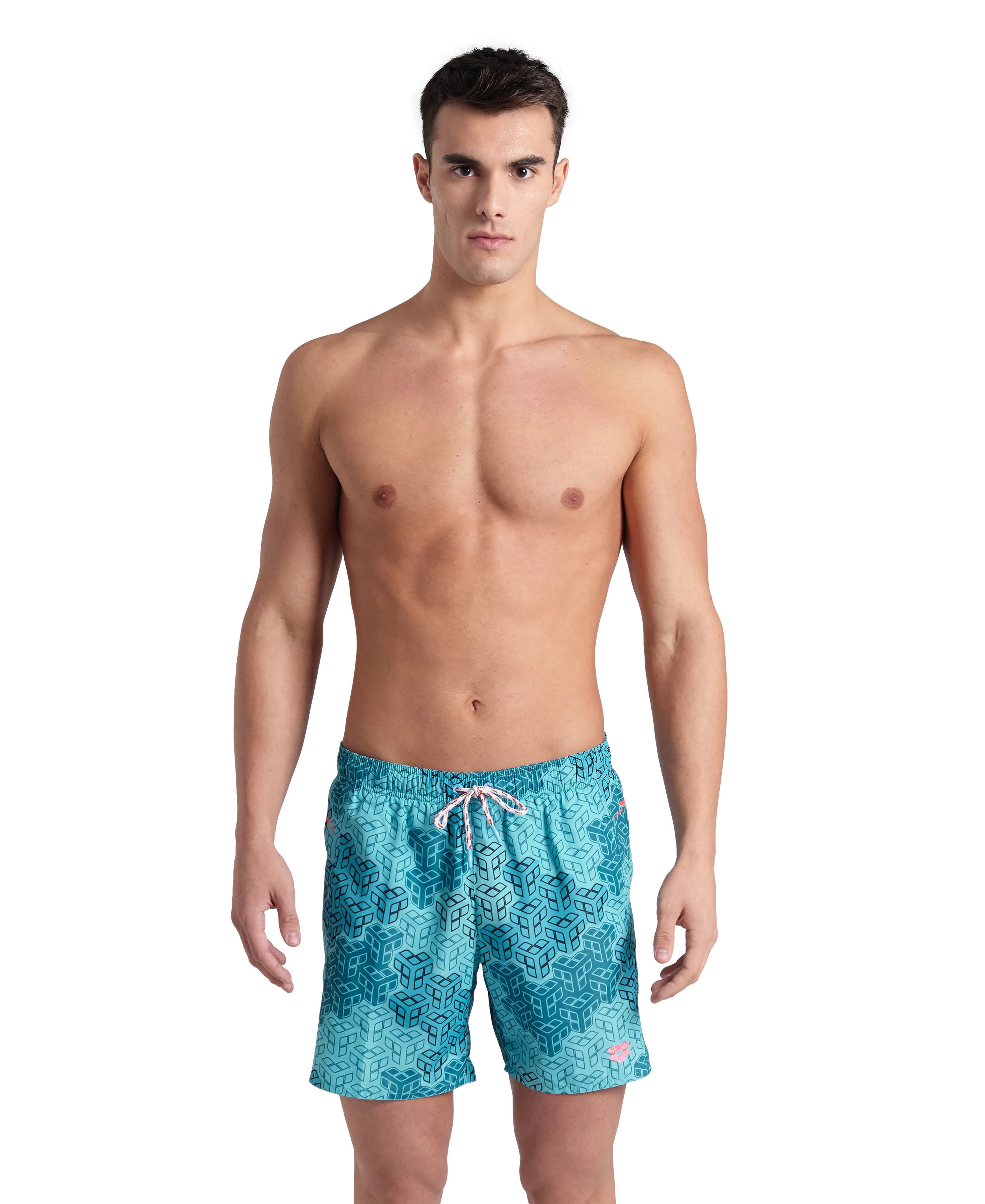 Arena Men Beach Swimwear Prints All Over Boxer Water Multi Fluo Red Length 41.5cm
