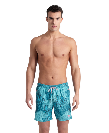 Arena Men Beach Swimwear Prints All Over Boxer Water Multi Fluo Red Length 41.5cm