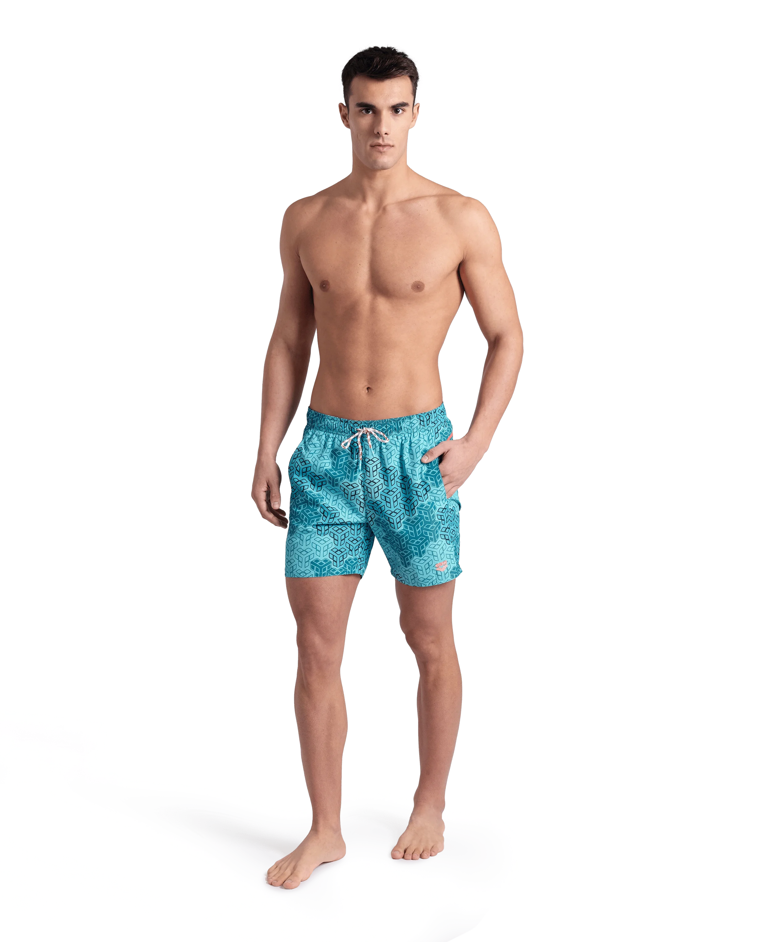 Arena Men Beach Swimwear Prints All Over Boxer Water Multi Fluo Red Length 41.5cm