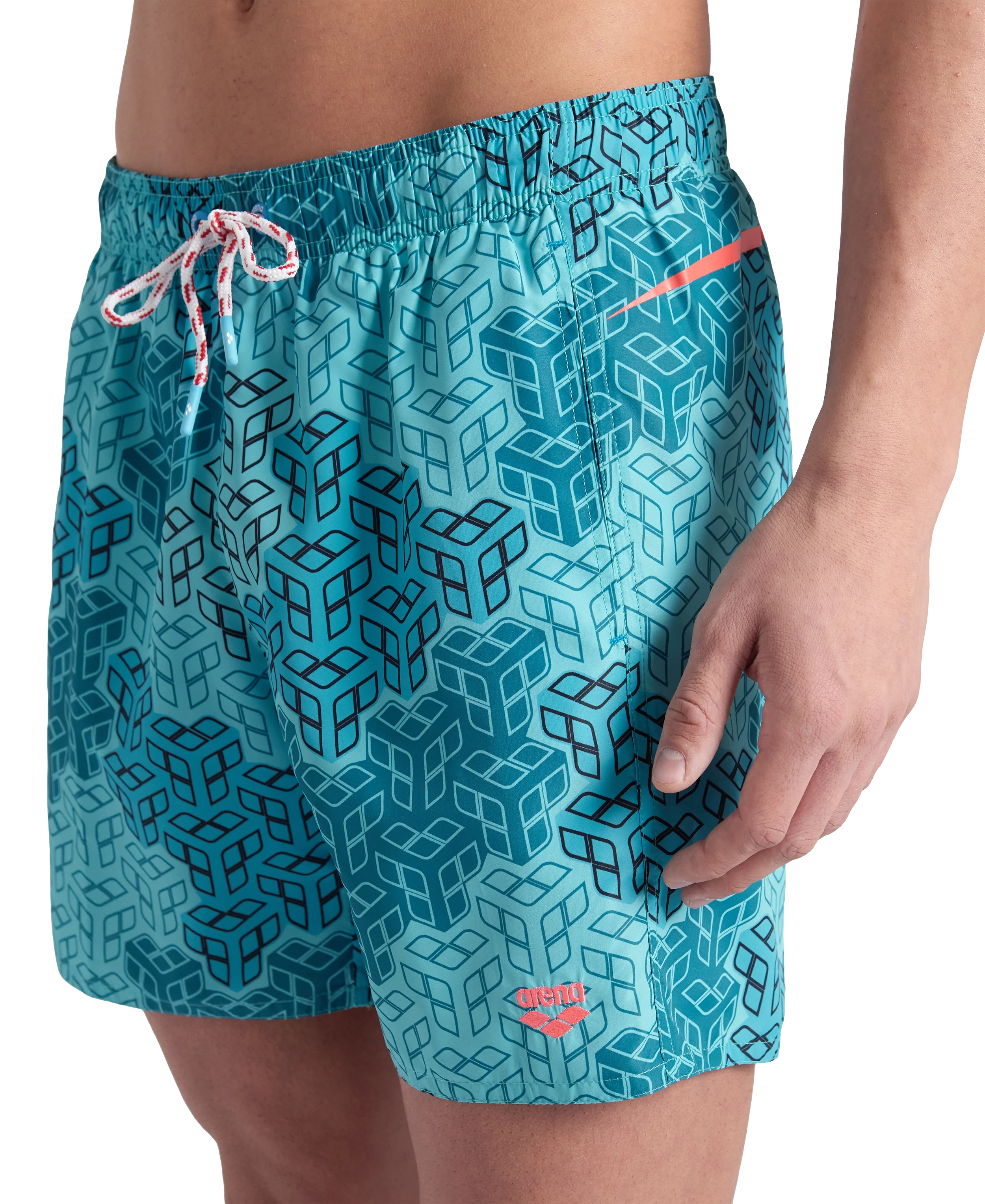 Arena Men Beach Swimwear Prints All Over Boxer Water Multi Fluo Red Length 41.5cm