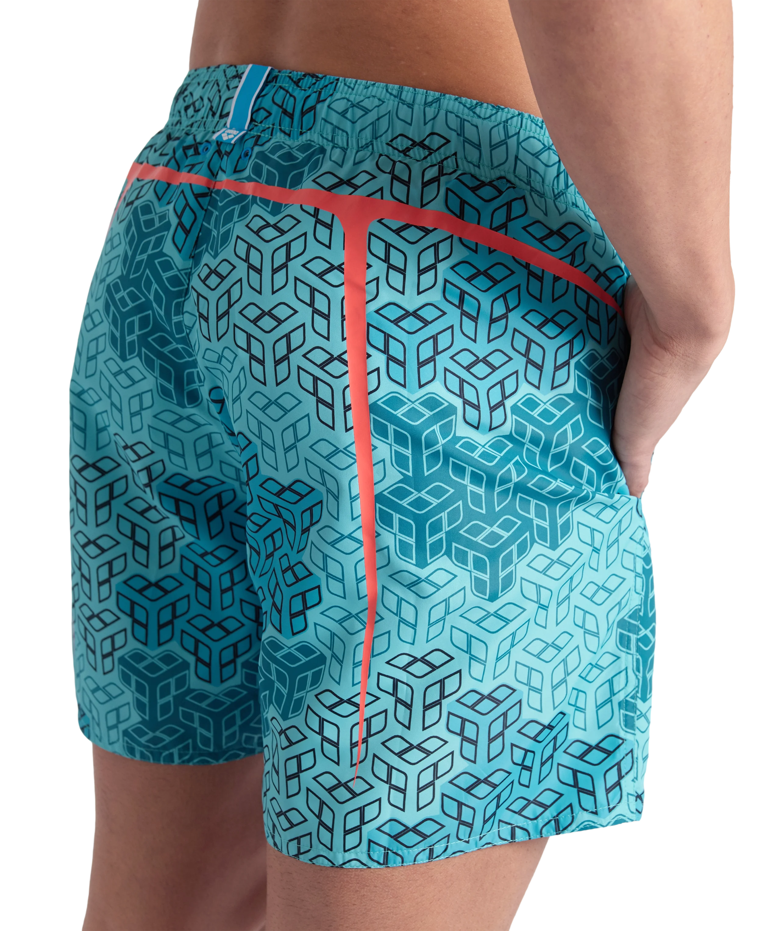 Arena Men Beach Swimwear Prints All Over Boxer Water Multi Fluo Red Length 41.5cm