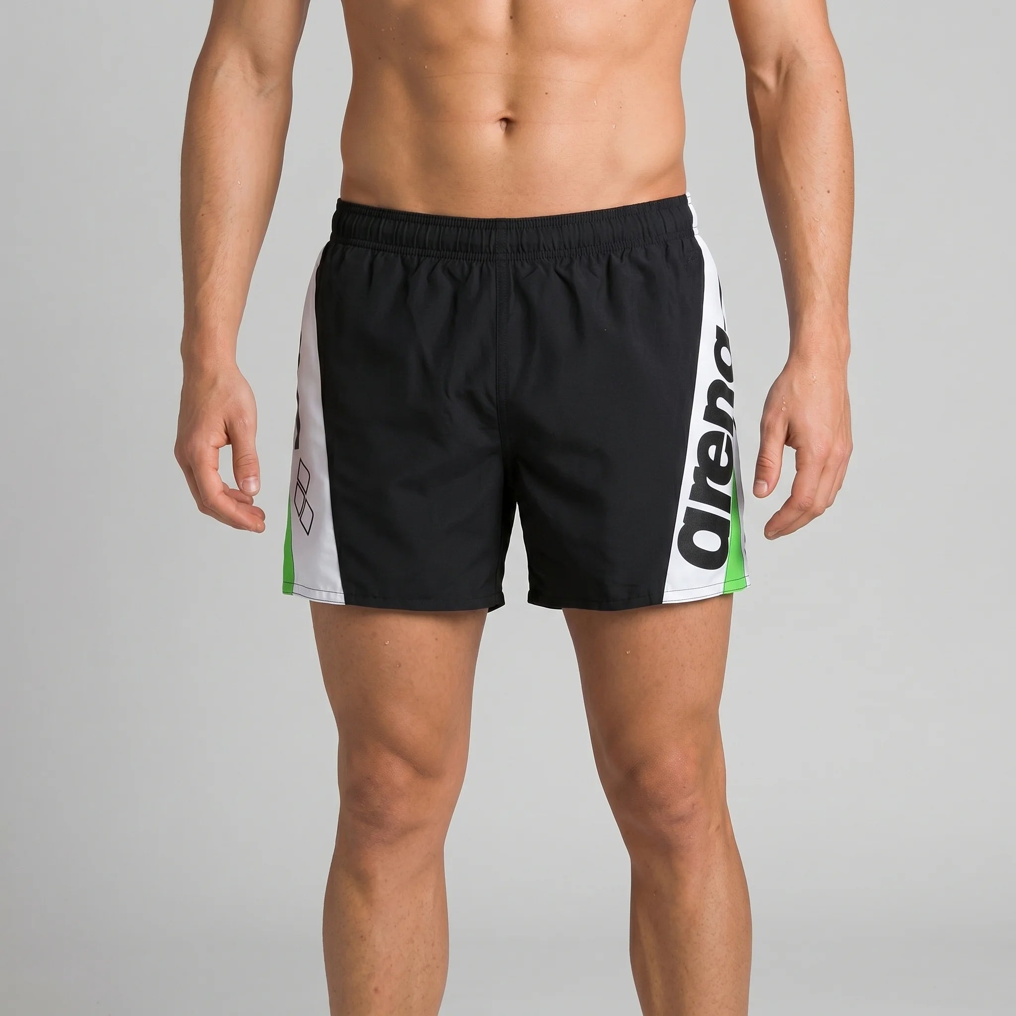 Arena Men Beach Swim Shorts Fundamentals Logo Print Black White Leaf 42cm
