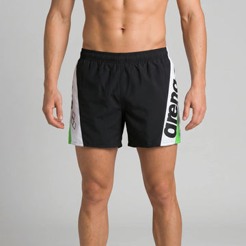 Arena Men Beach Swim Shorts Fundamentals Logo Print Black White Leaf 42cm