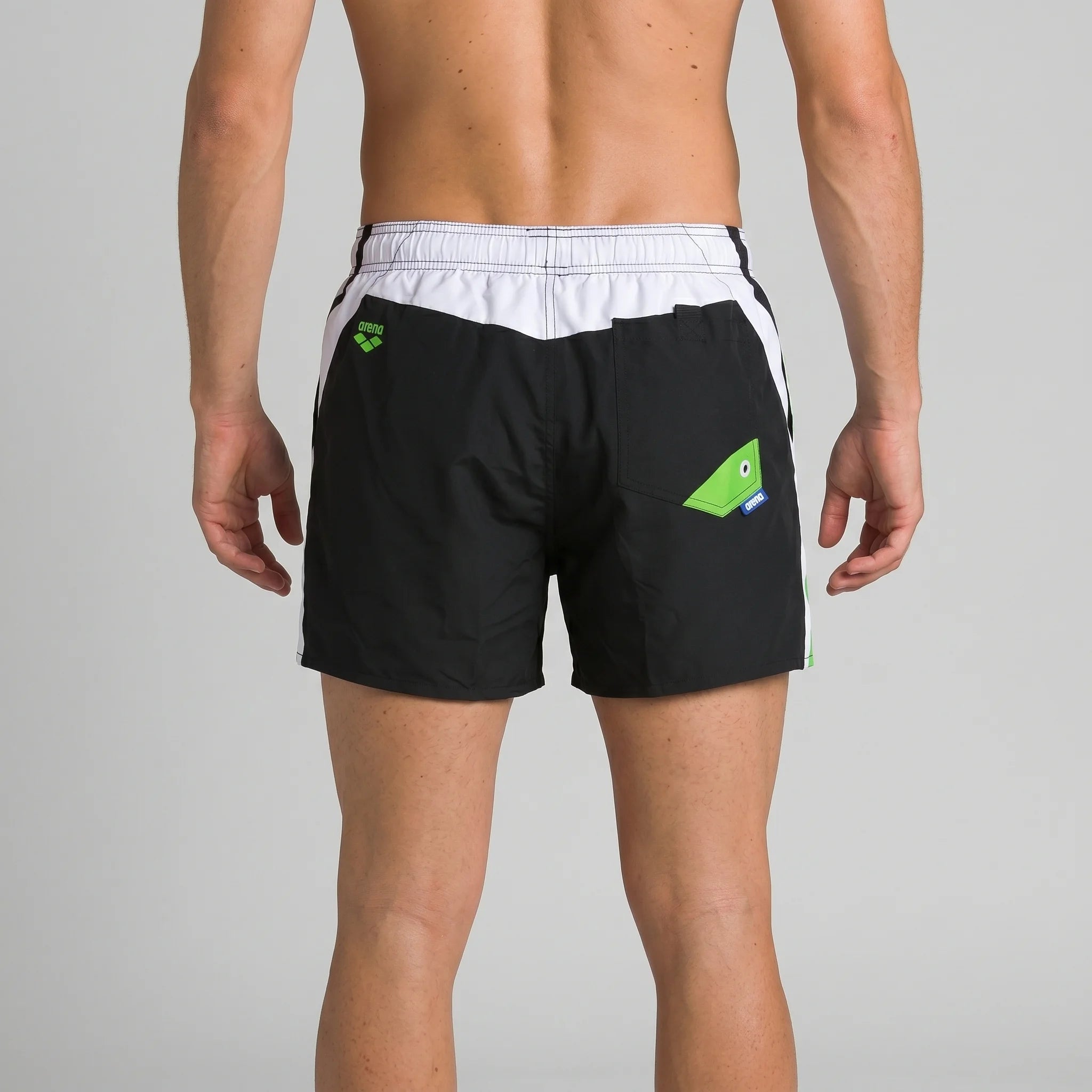 Arena Men Beach Swim Shorts Fundamentals Logo Print Black White Leaf 42cm