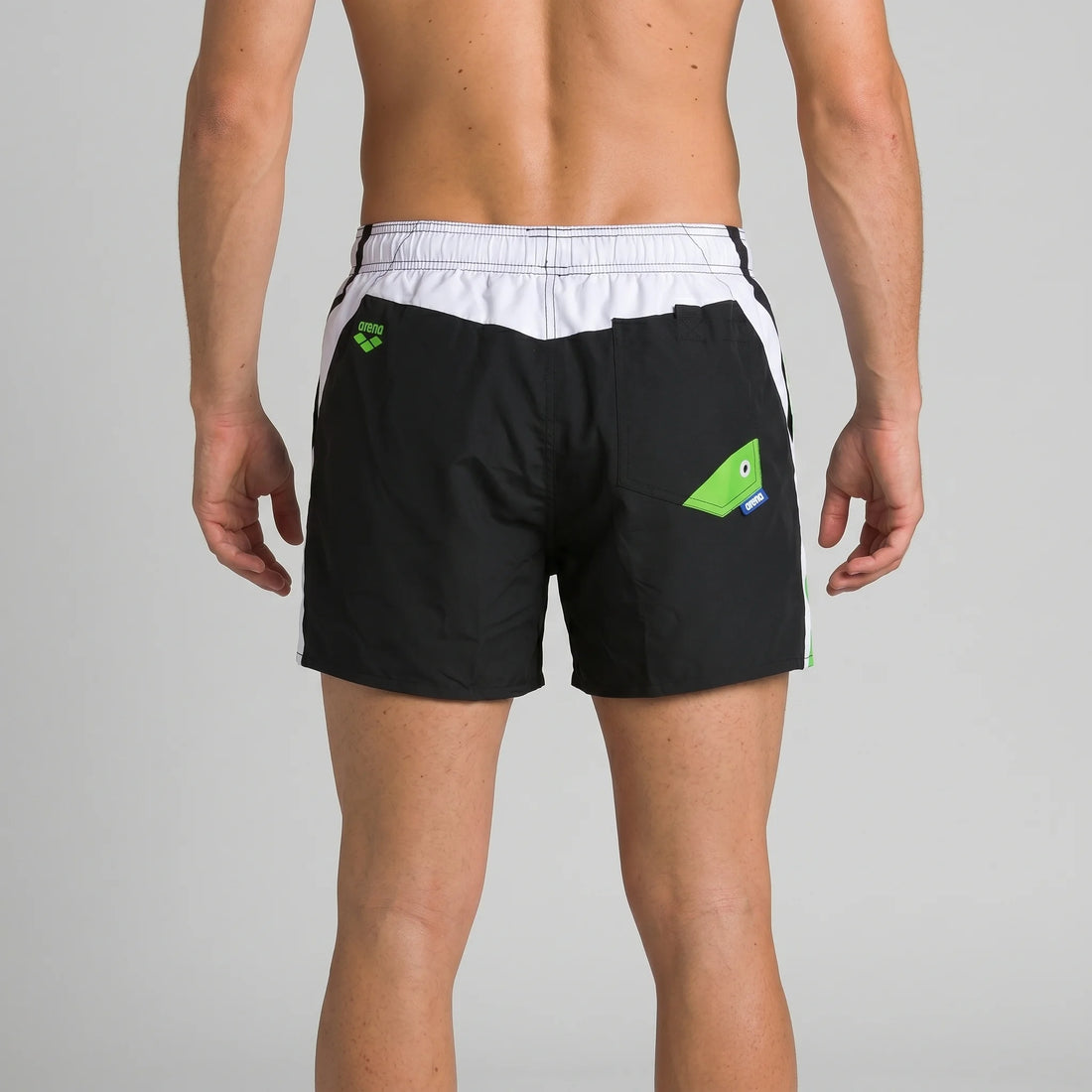 Arena Men Beachwear Swim Shorts Fundamentals Logo Print Black White Leaf 42cm