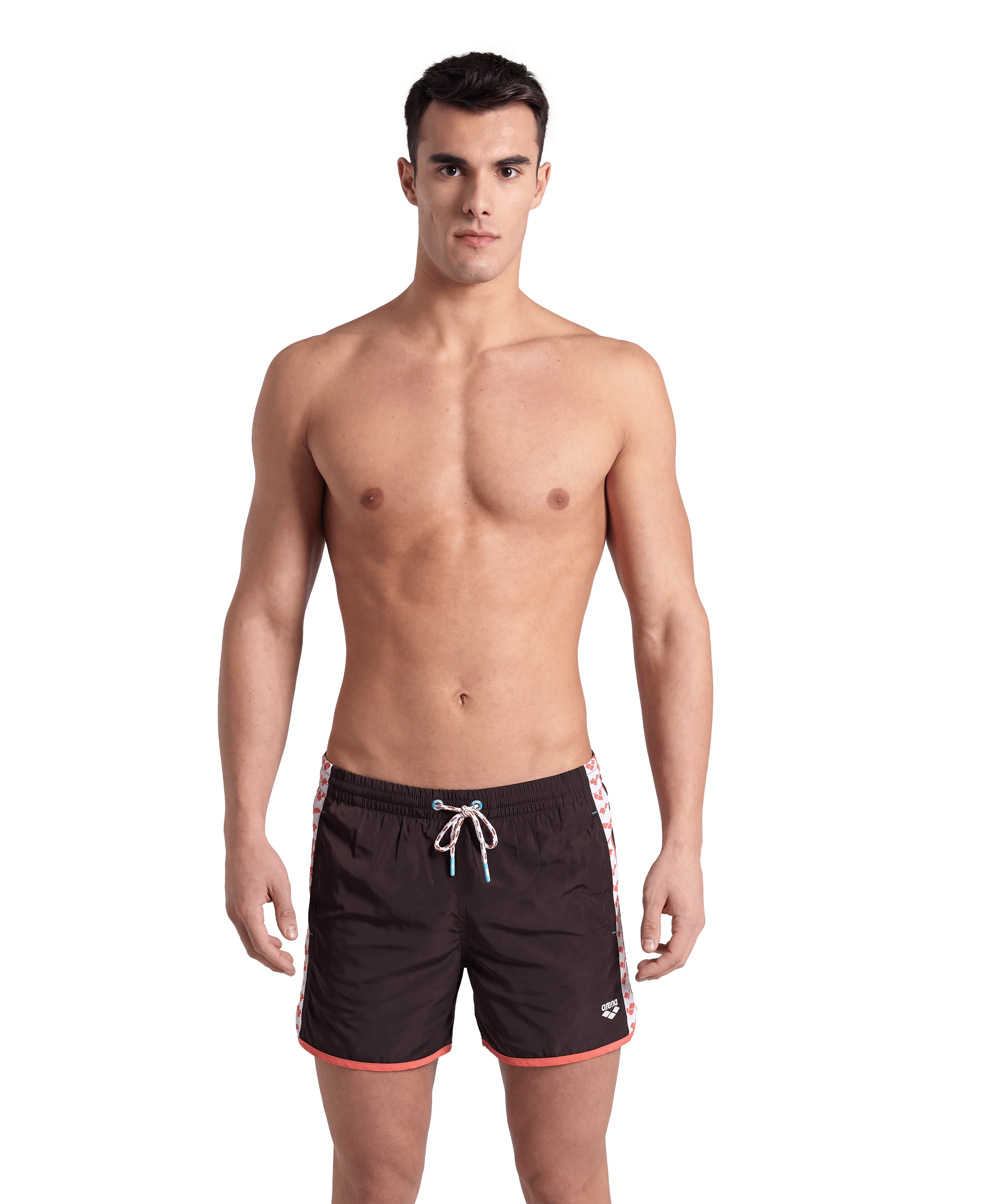 Arena Men Beach Swim Shorts Team Stripe Sepia Calypso Coral White 36.5cm