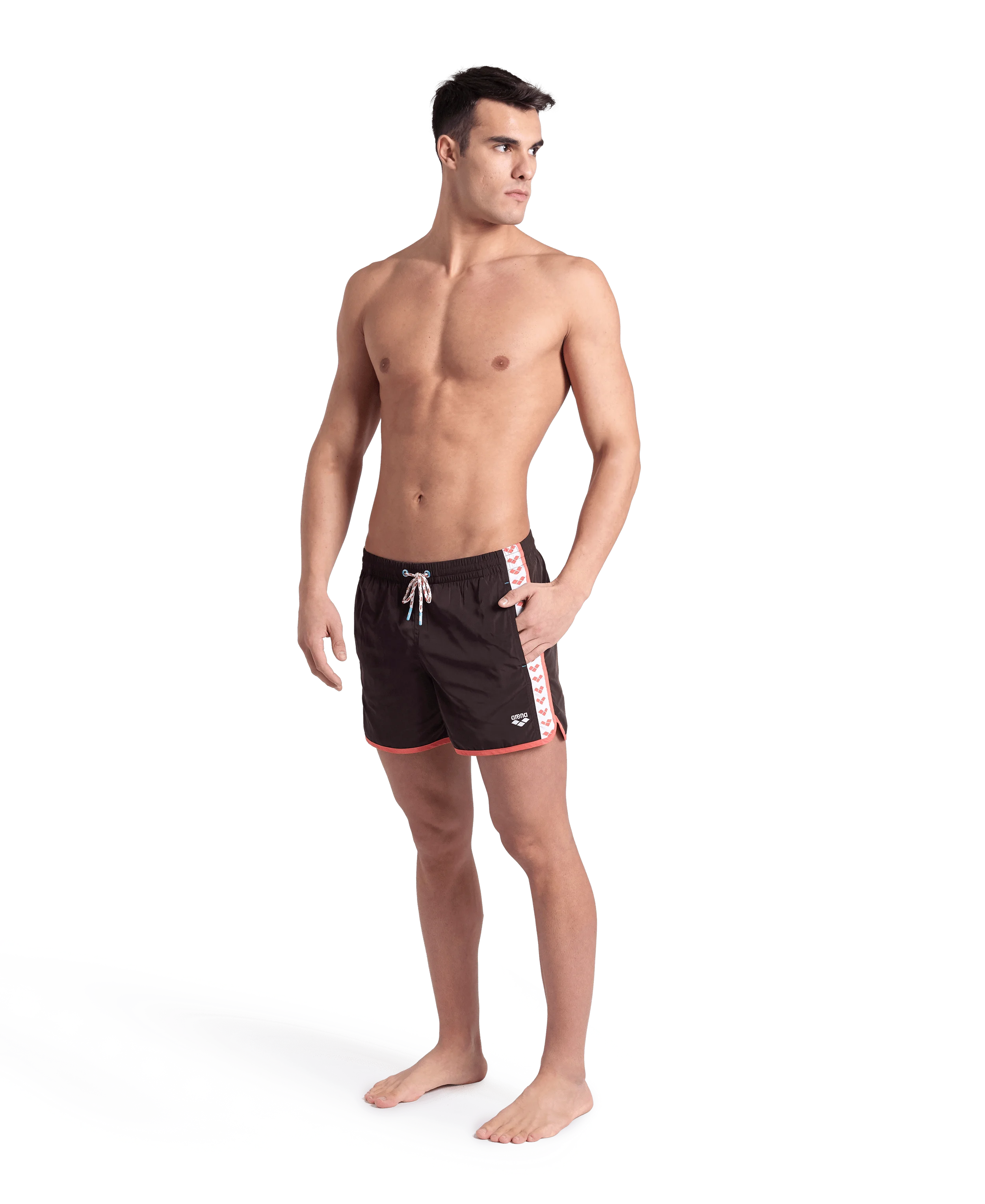 Arena Men Beach Swim Shorts Team Stripe Sepia Calypso Coral White 36.5cm