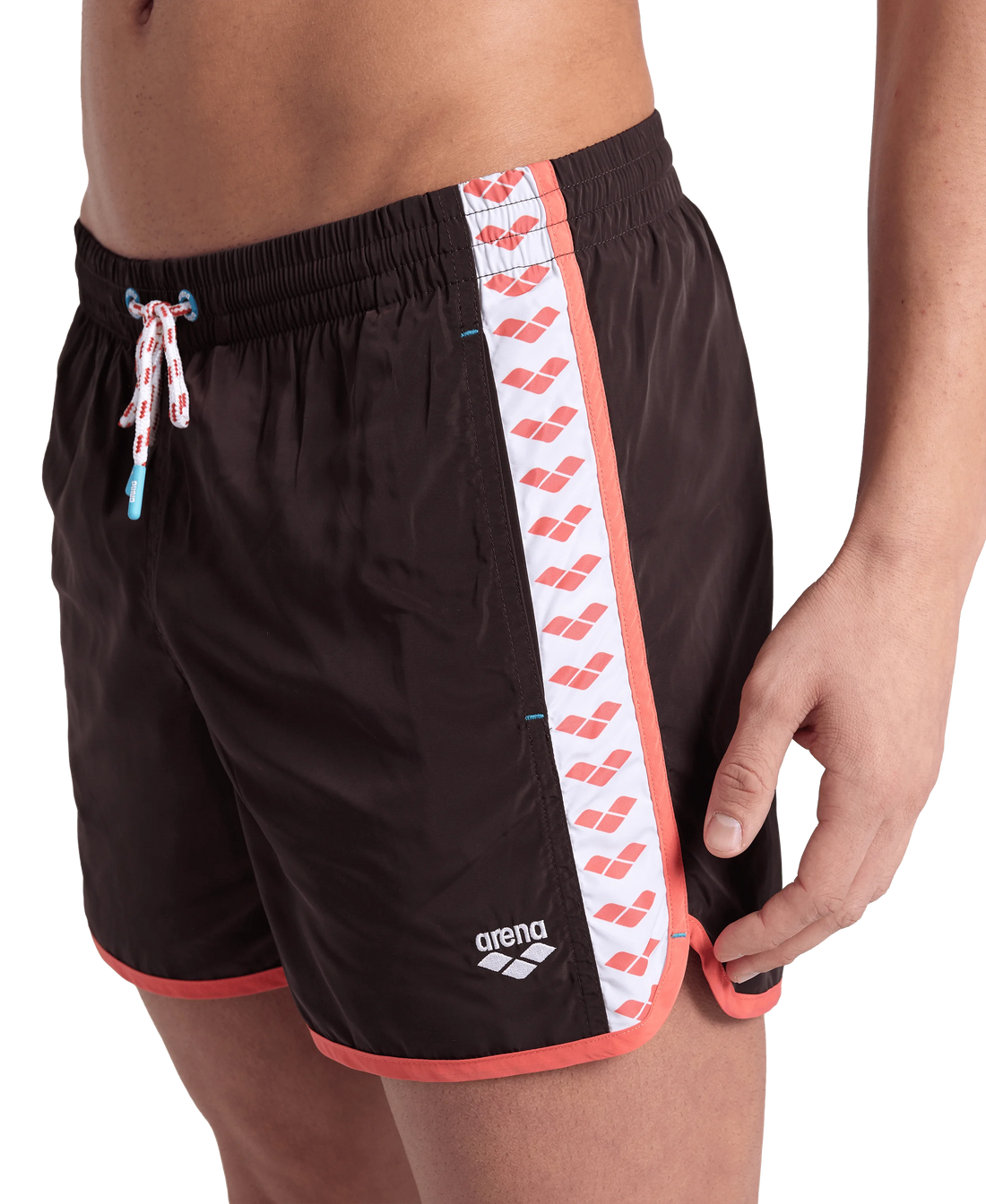 Arena Men Beachwear Swim Shorts Team Stripe Sepia Calypso Coral White 36.5cm