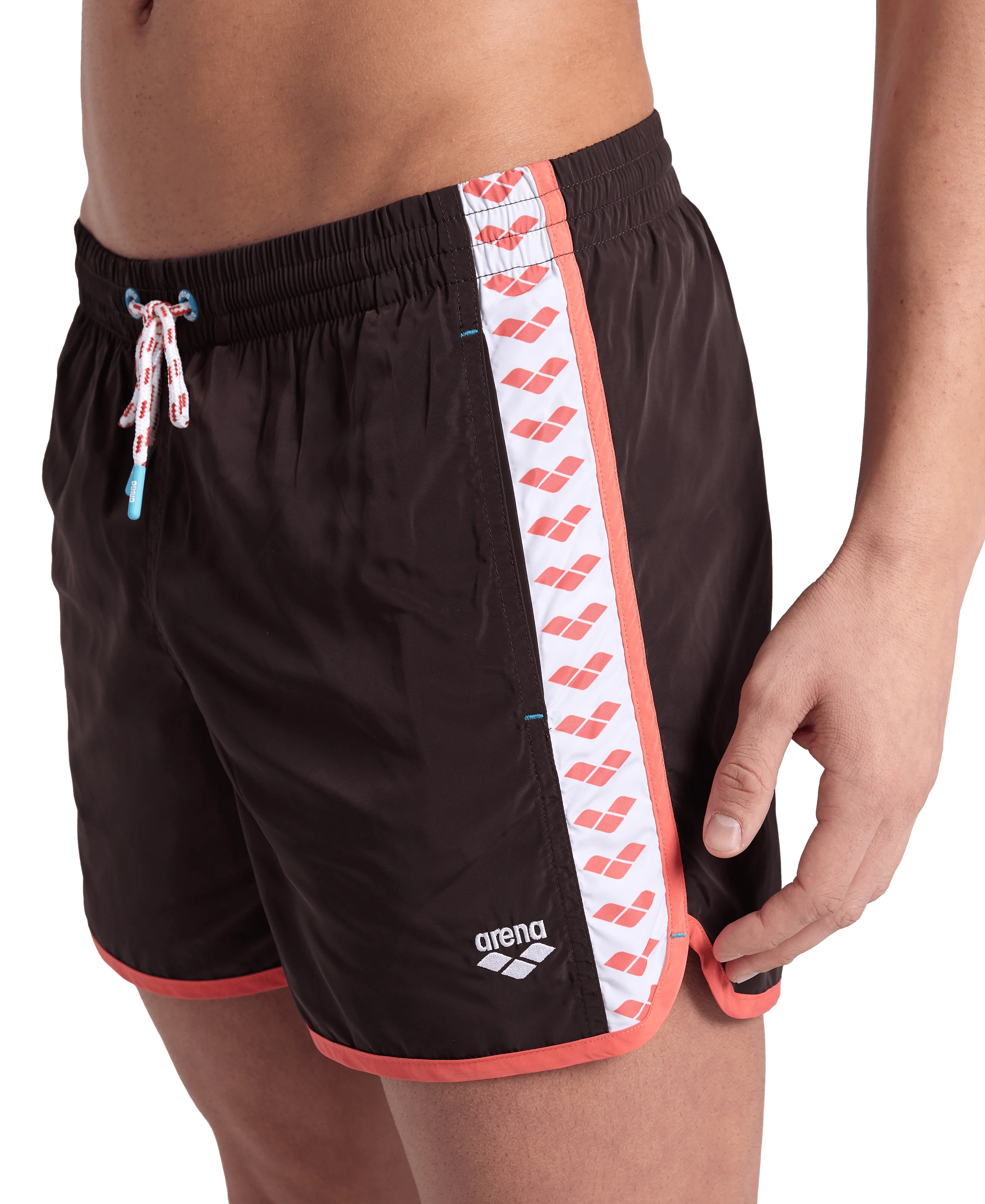 Arena Men Beach Swim Shorts Team Stripe Sepia Calypso Coral White 36.5cm
