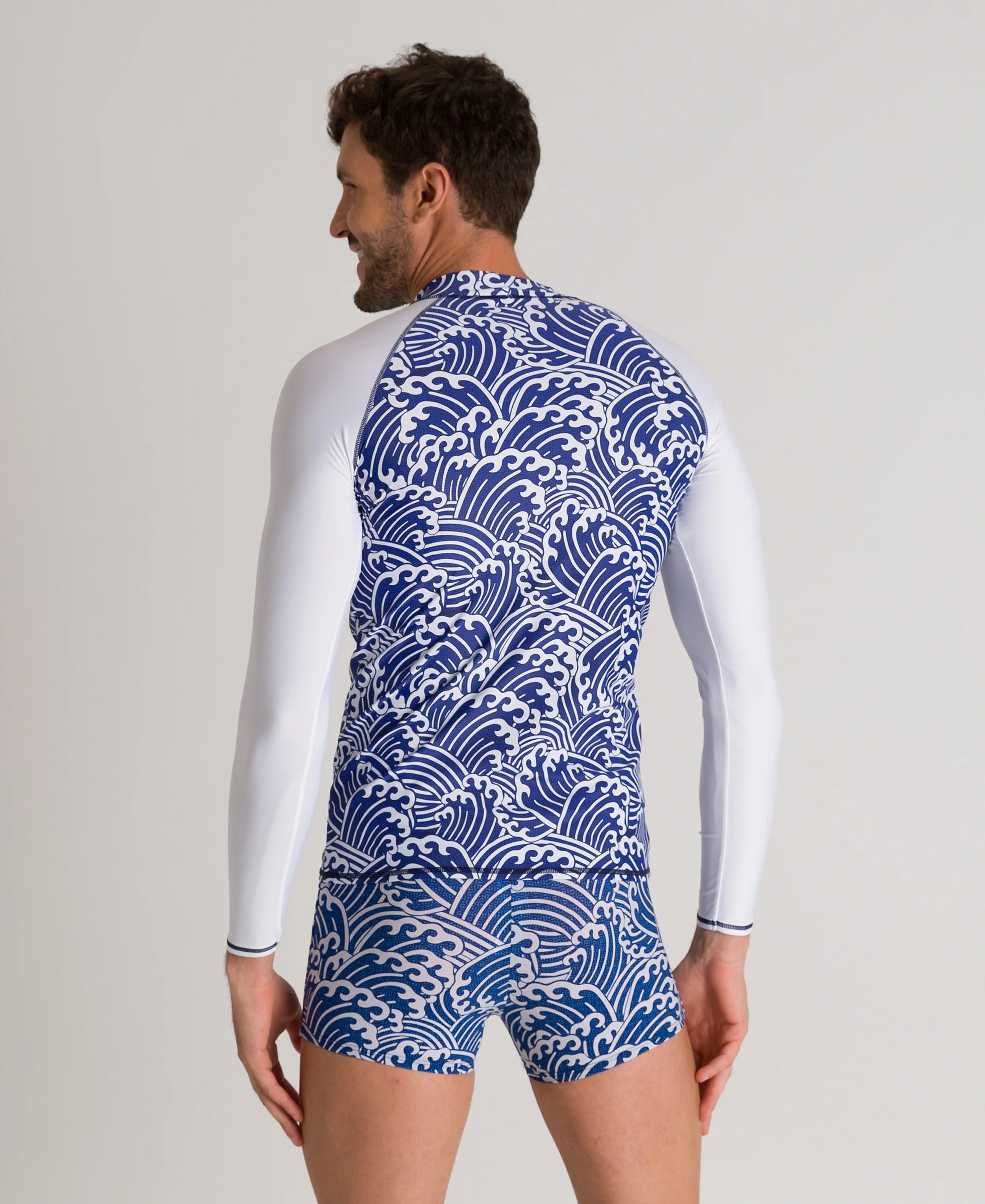 Arena Men Swim Rashguards UV Long Sleeve Allover Navy White