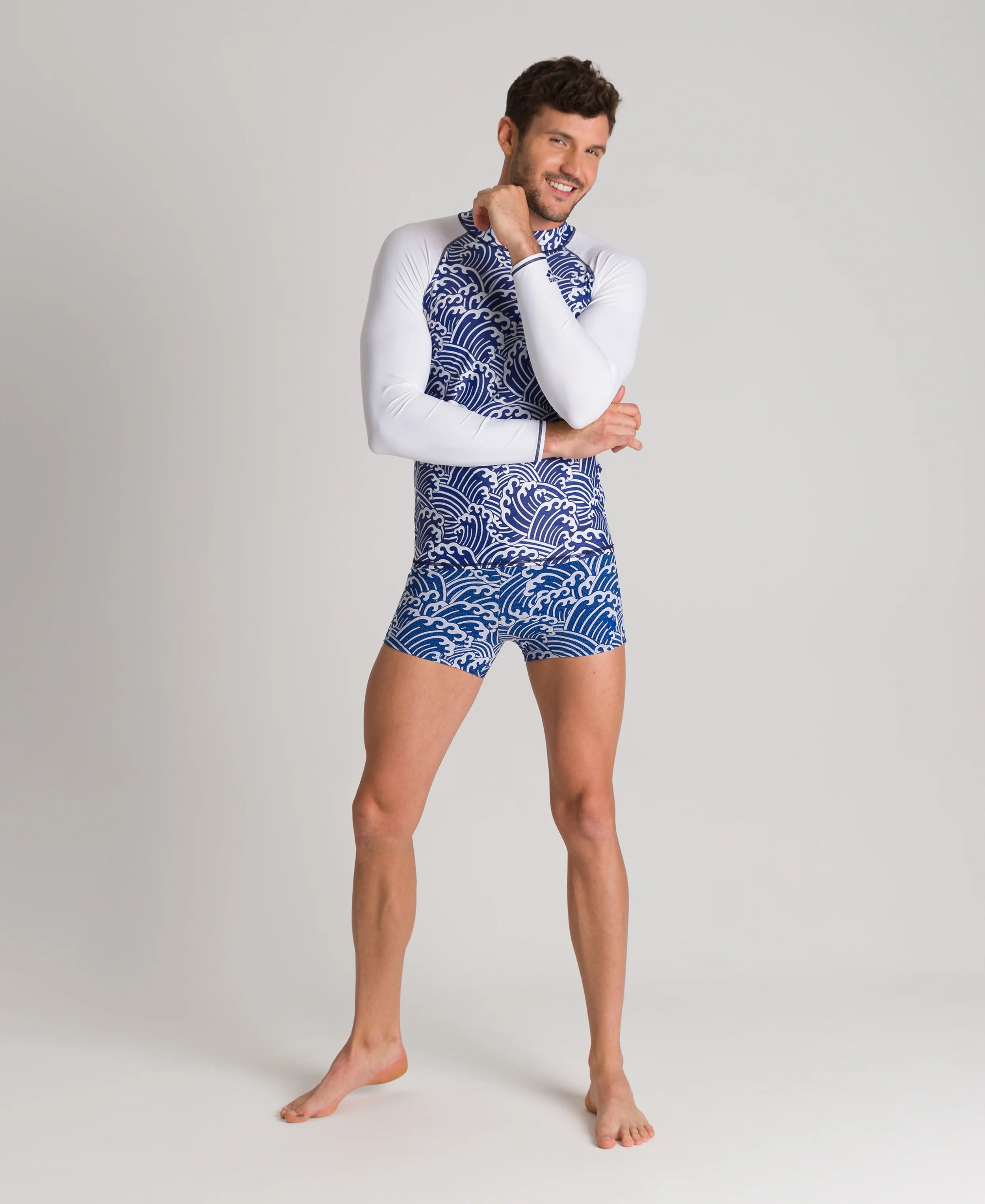 Arena Men Swim Rashguards UV Long Sleeve Allover Navy White