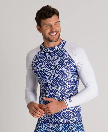 Arena Men Swim Rashguards UV Long Sleeve Allover Navy White