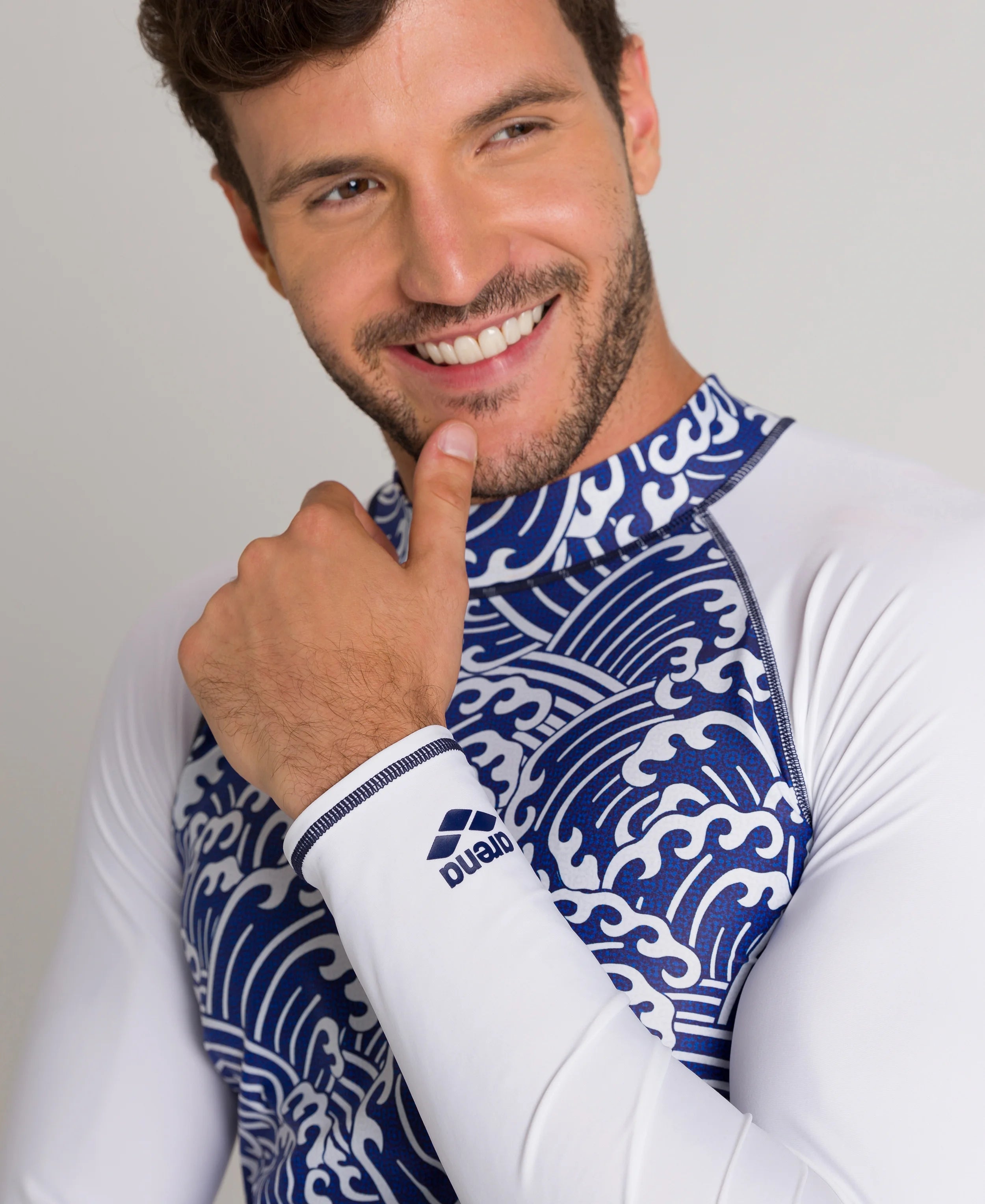 Arena Men Swim Rashguards UV Long Sleeve Allover Navy White