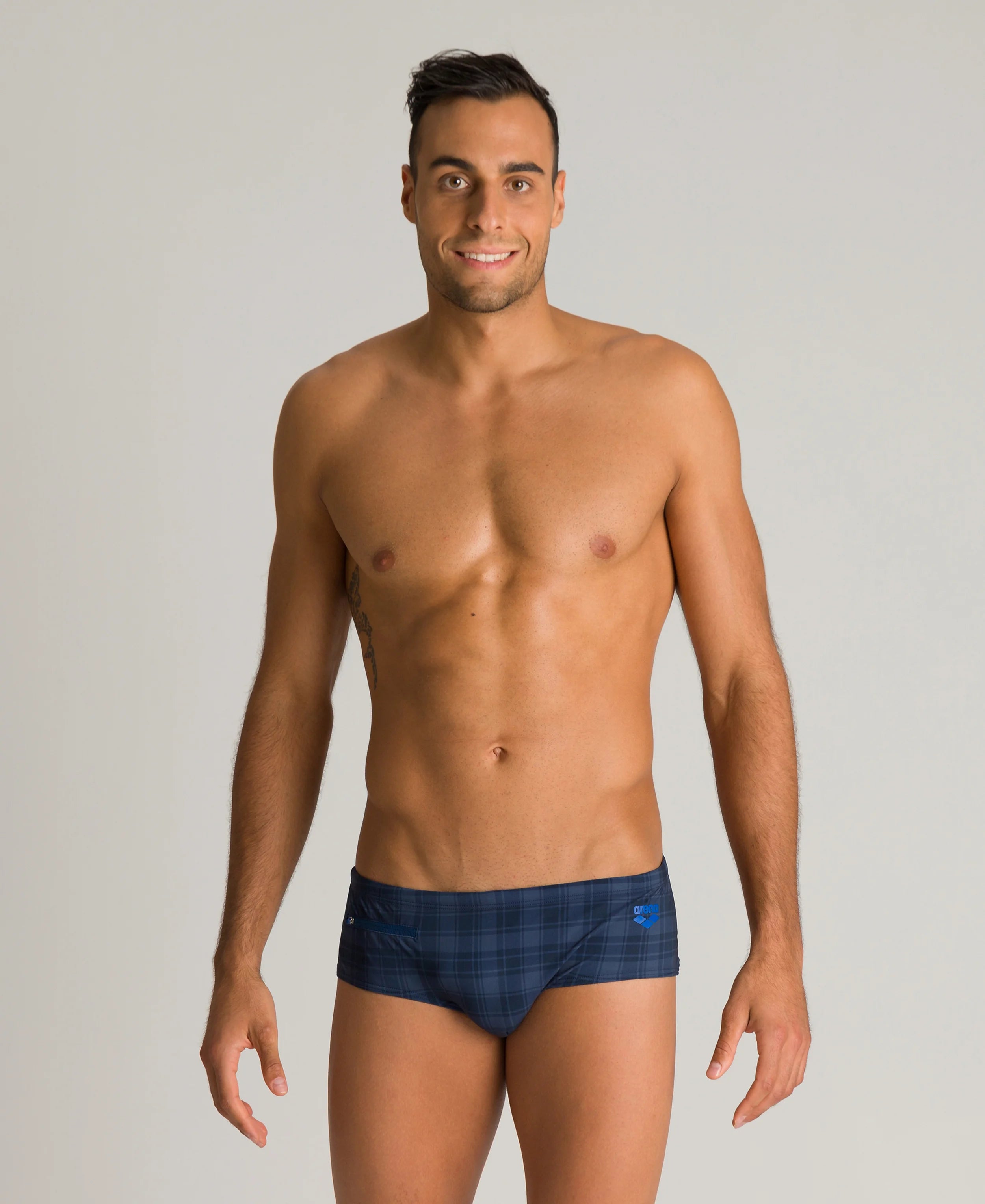 Arena Men Training Swim Briefs Checks Navy 12cm
