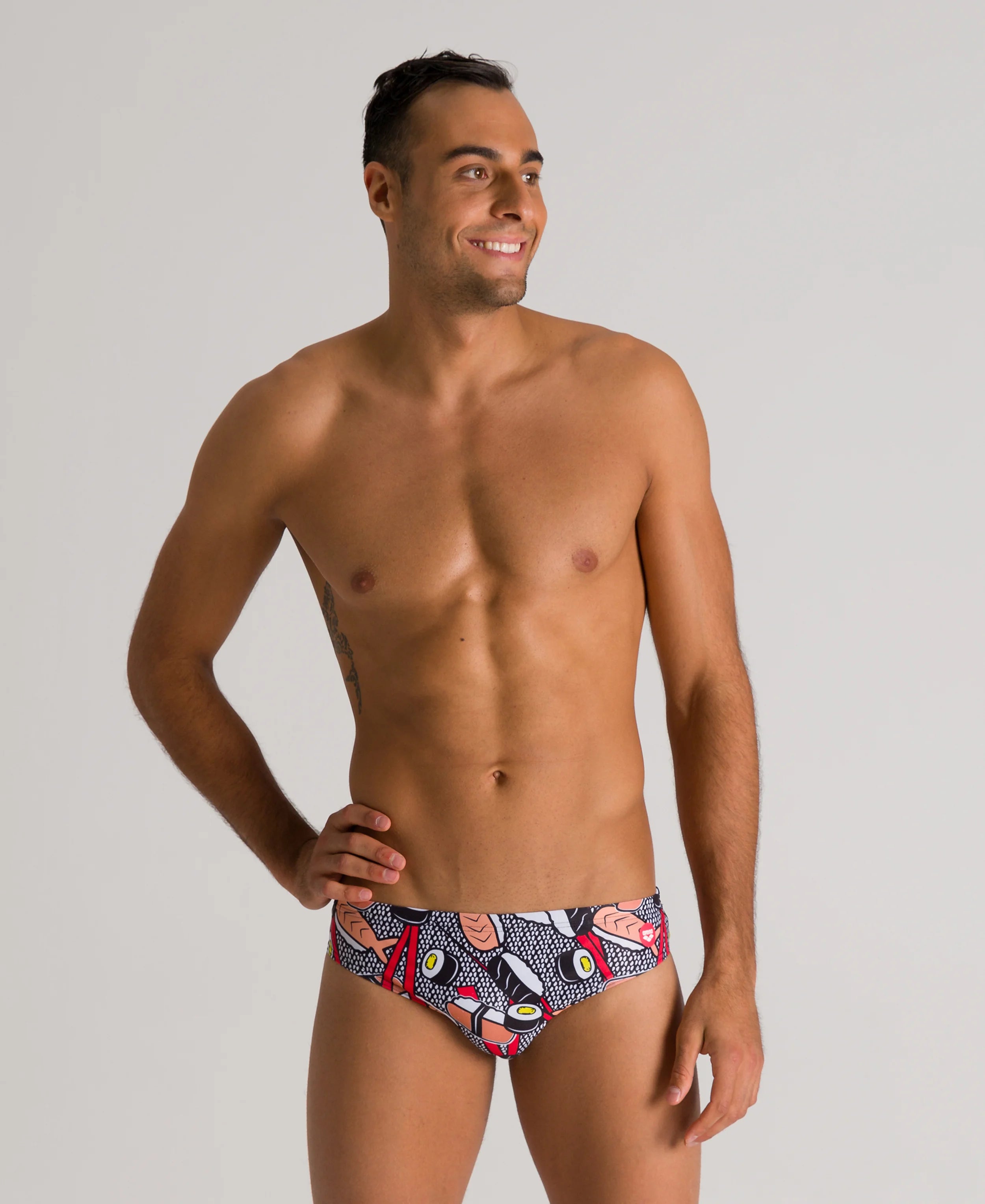 Arena Men Training Swim Briefs Crazy Sushi Black Multi 5.5cm