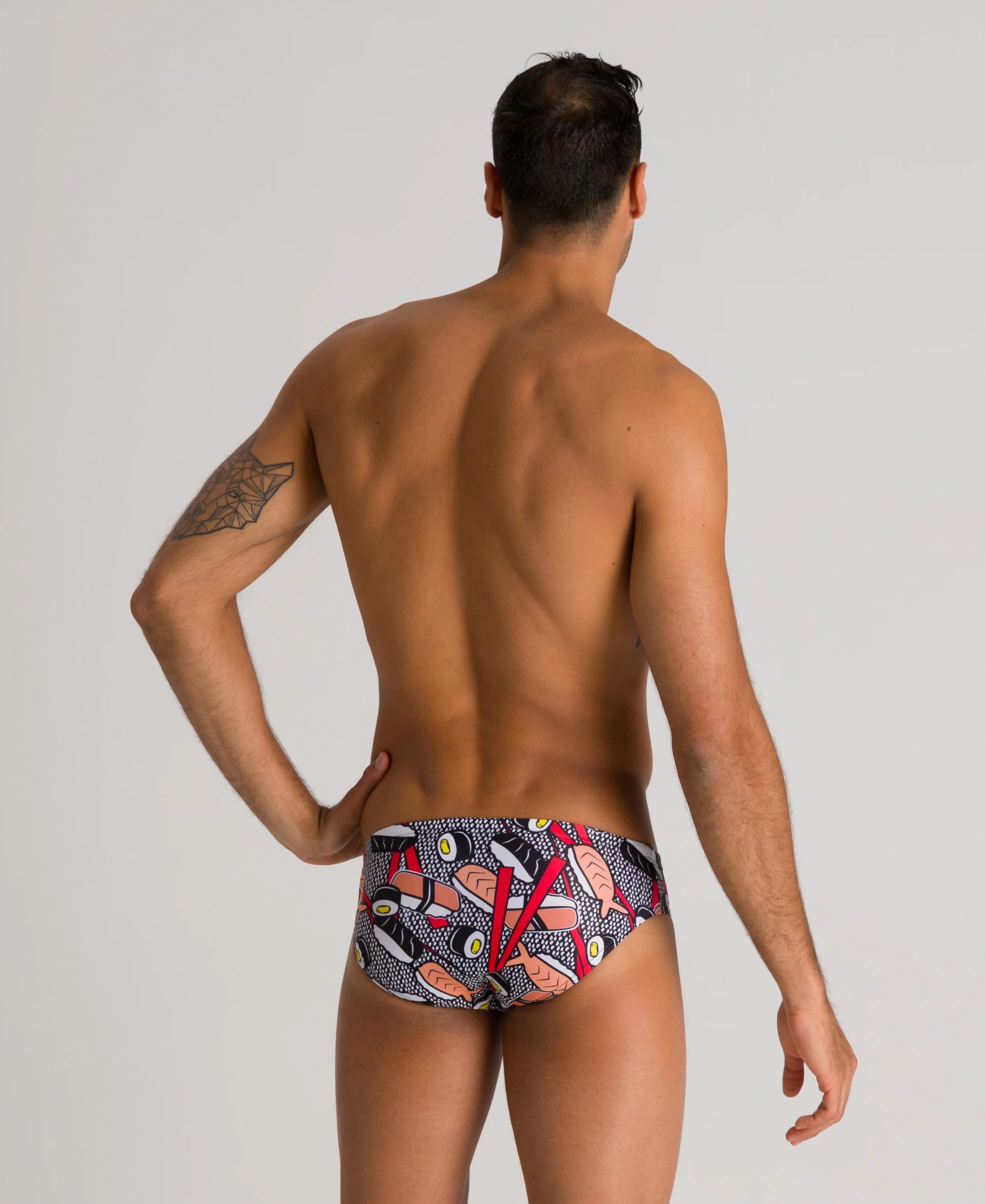 Arena Men Training Swim Briefs Crazy Sushi Black Multi 5.5cm