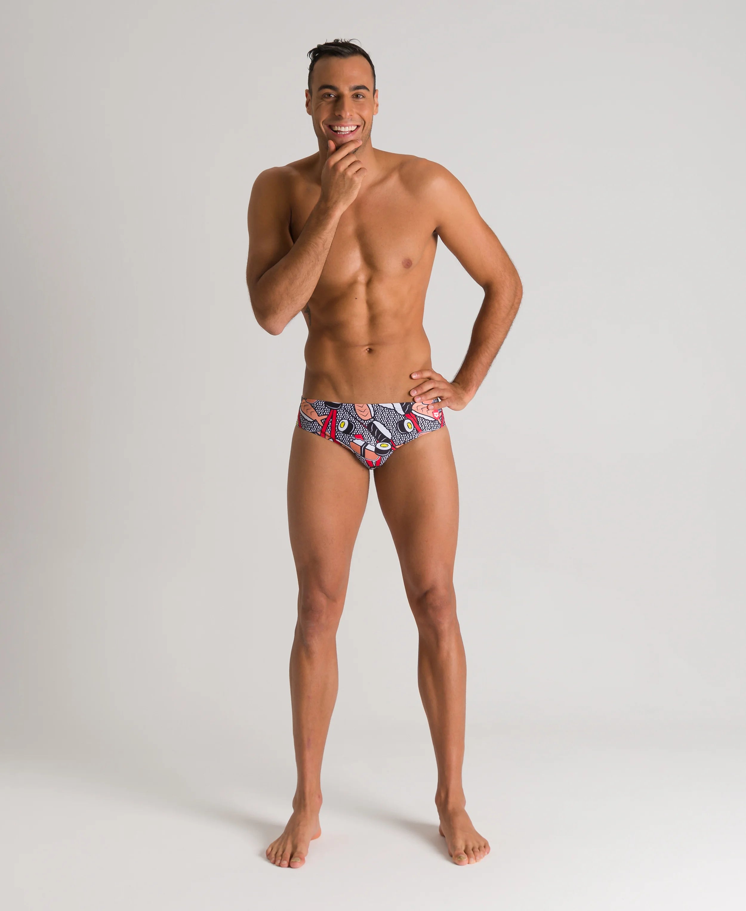 Arena Men Training Swim Briefs Crazy Sushi Black Multi 5.5cm