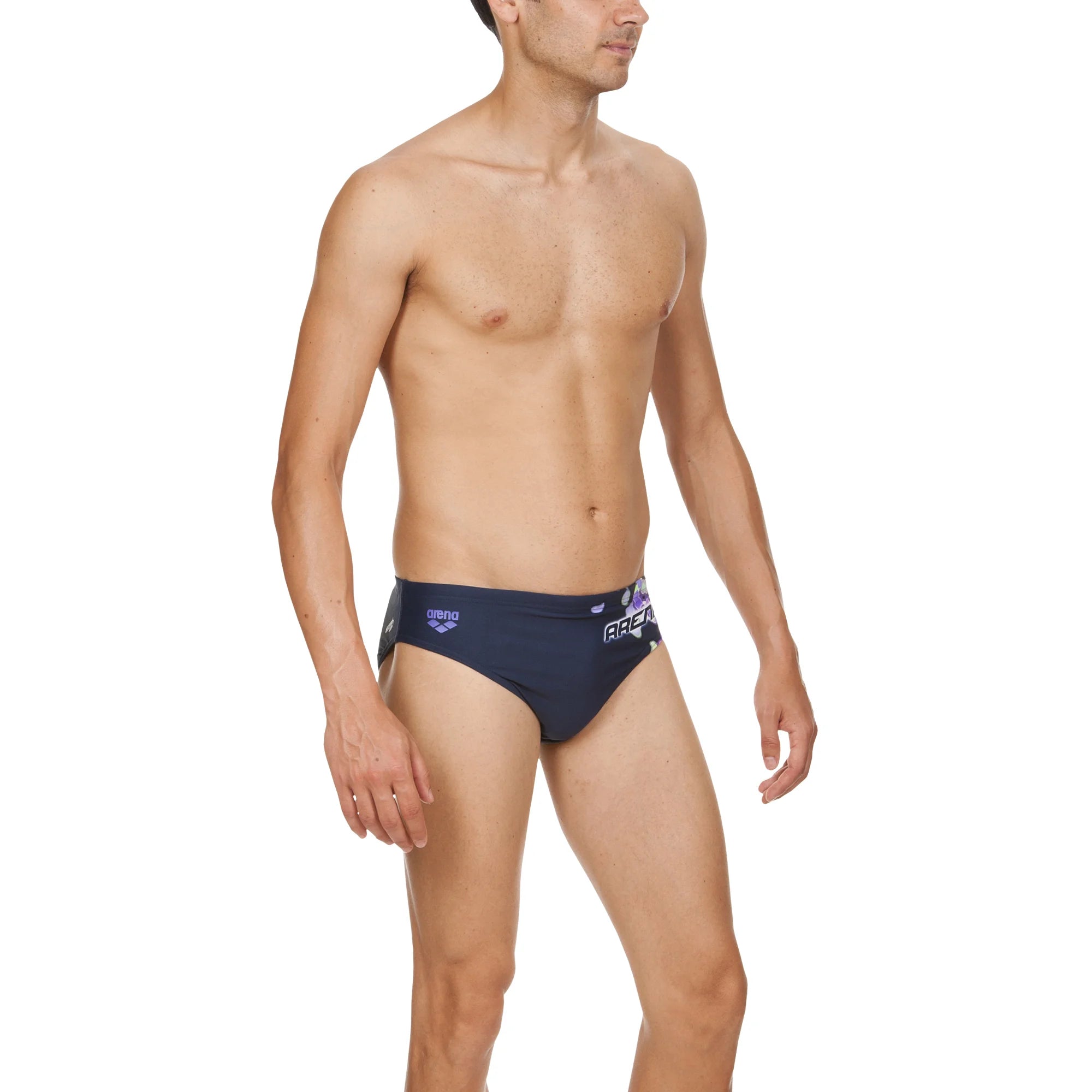 Arena Men Training Swim Briefs Flake Navy Agata Violet 7cm