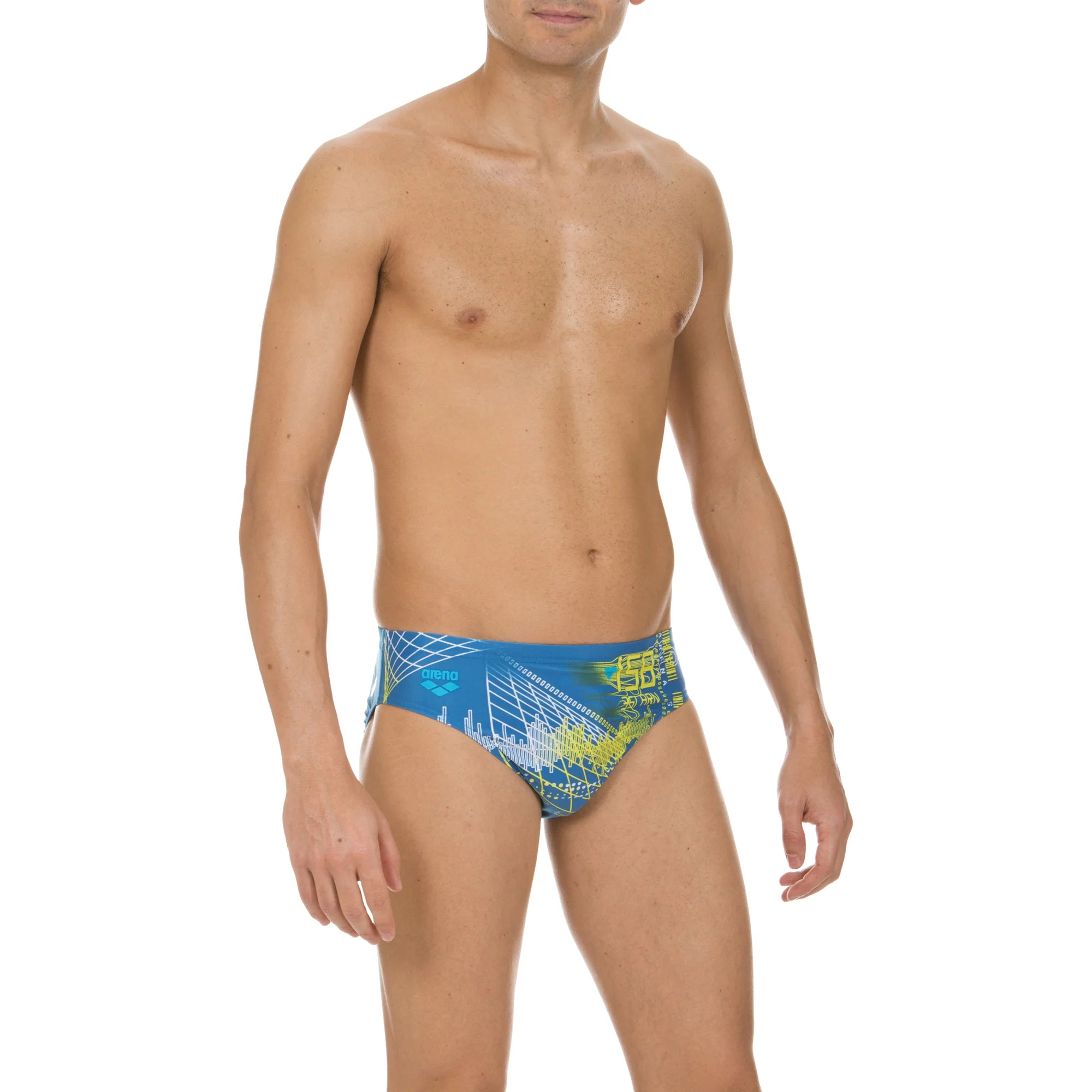 Arena Men Training Swim Briefs Pacer Deep Sea Soft Green Turquoise 7cm