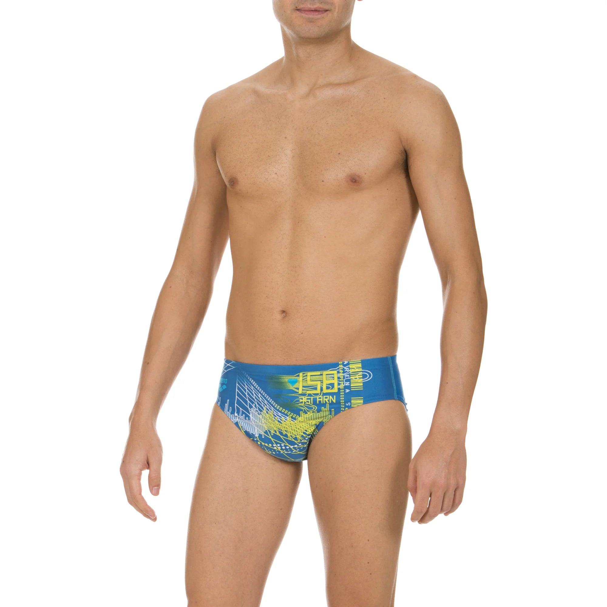 Arena Men Training Swim Briefs Pacer Deep Sea Soft Green Turquoise 7cm