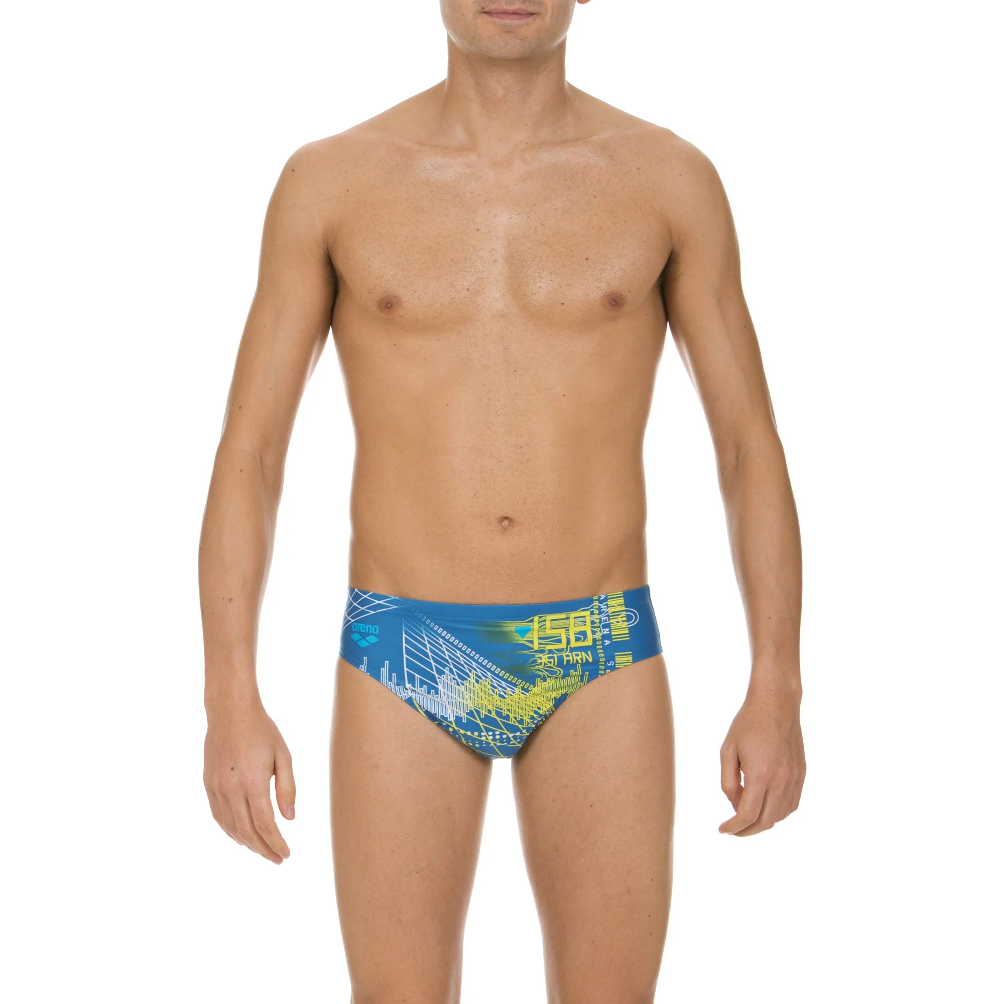 Arena Men Training Swim Briefs Pacer Deep Sea Soft Green Turquoise 7cm