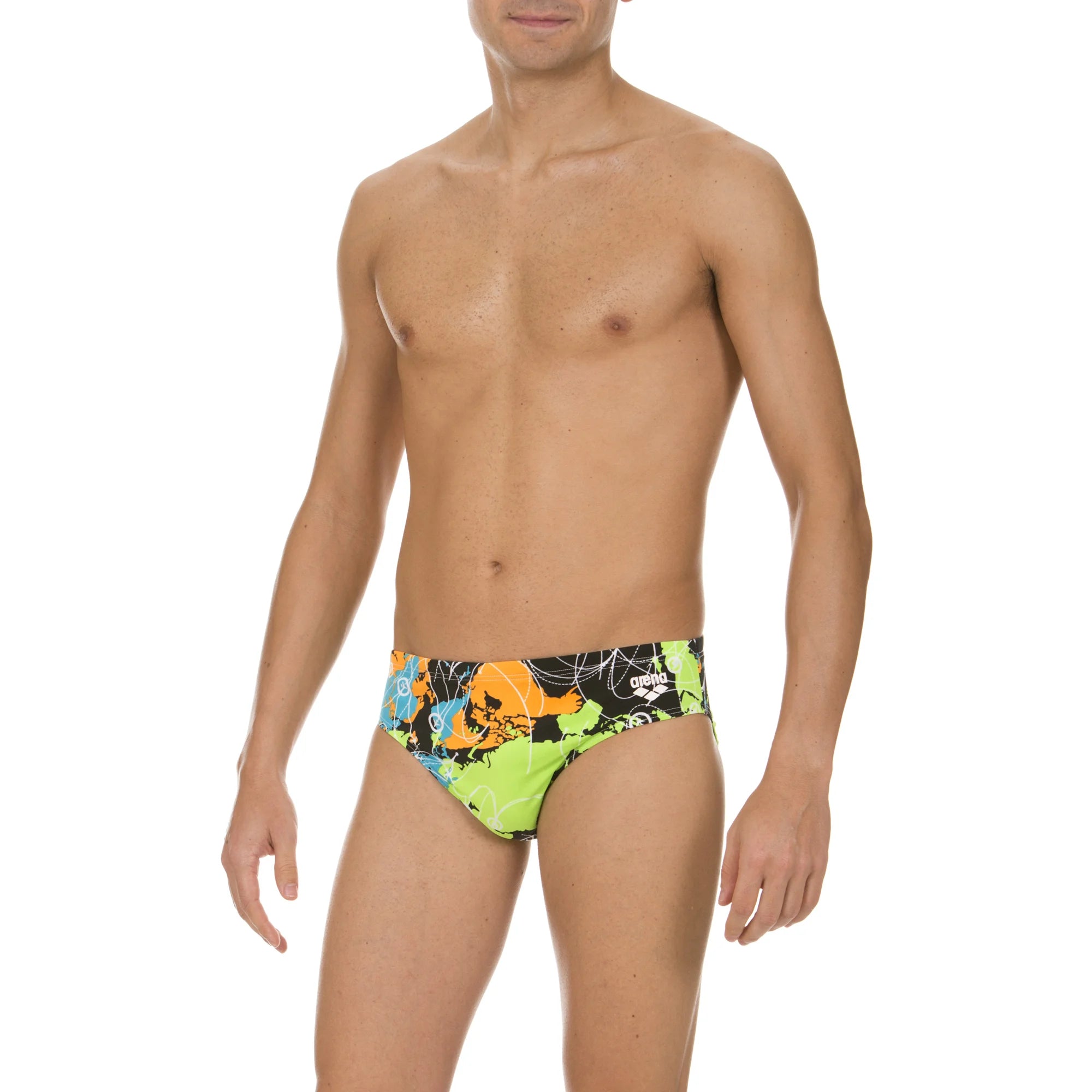 Arena Men Training Swim Briefs Routes Black Green 7cm