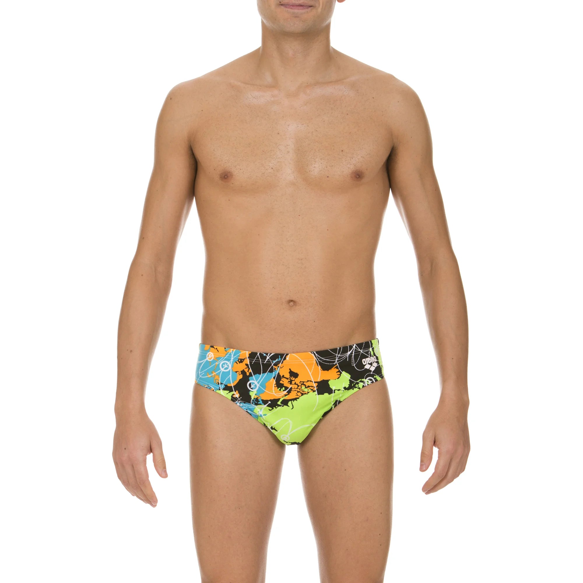 Arena Men Training Swim Briefs Routes Black Green 7cm