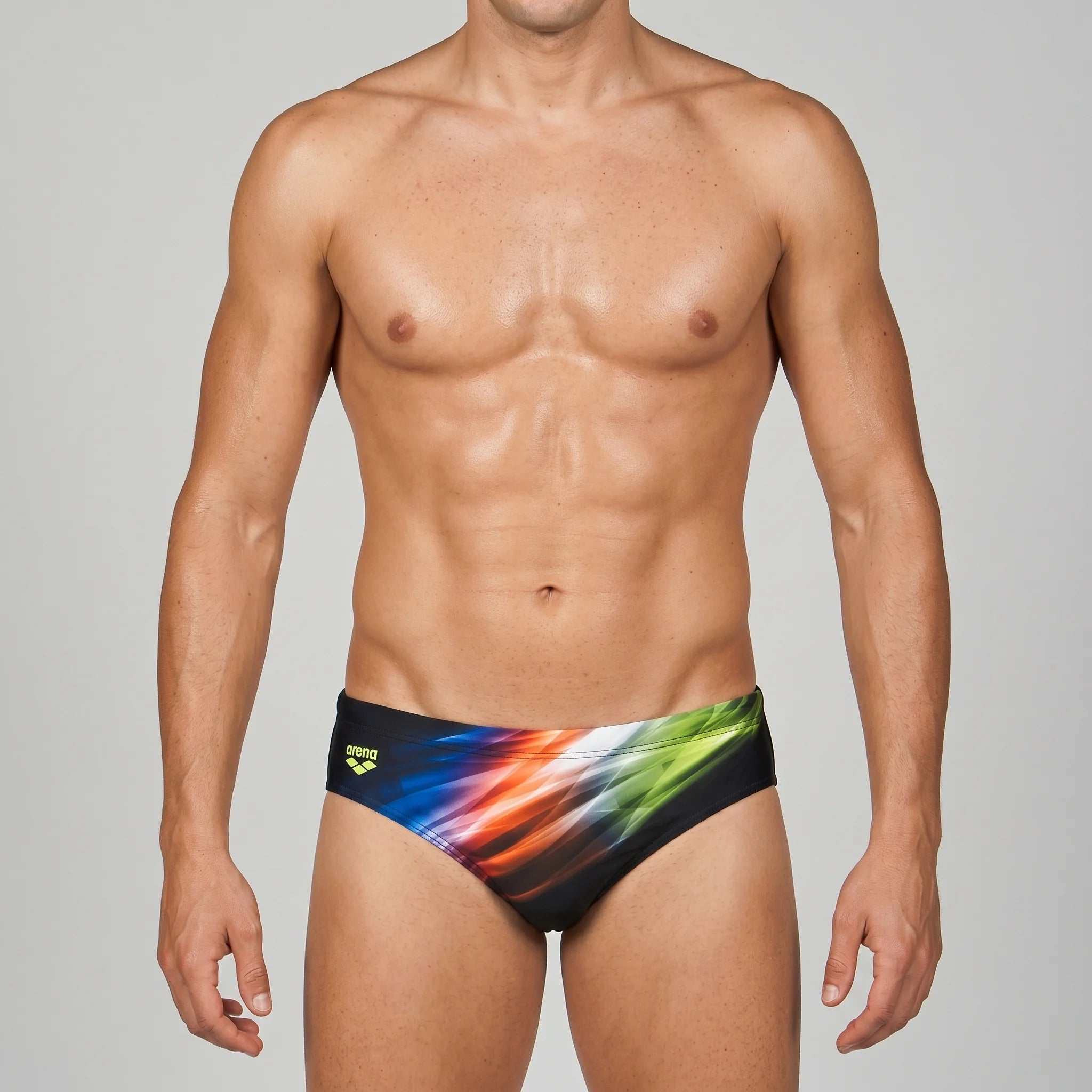 Arena Men Training Swim Briefs Shining Black Soft Green 5.5cm
