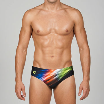 Arena Men Training Swim Briefs Shining Black Soft Green 5.5cm