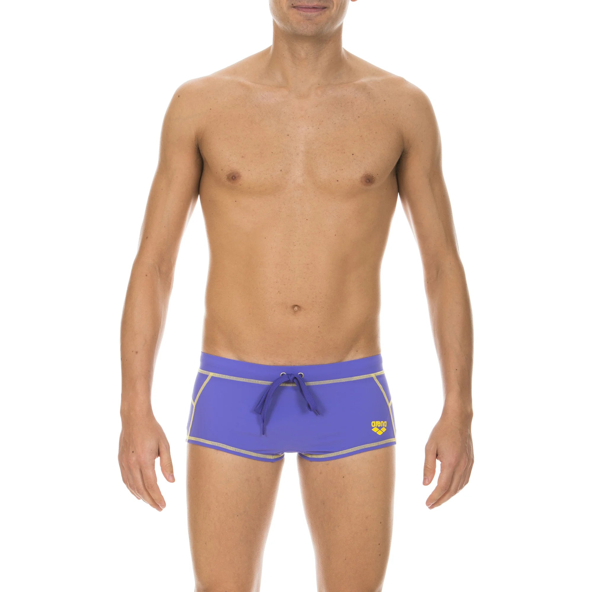 Arena Men Training Low Waist Swim Shorts Revo Agata Violet Yellow Star 17cm