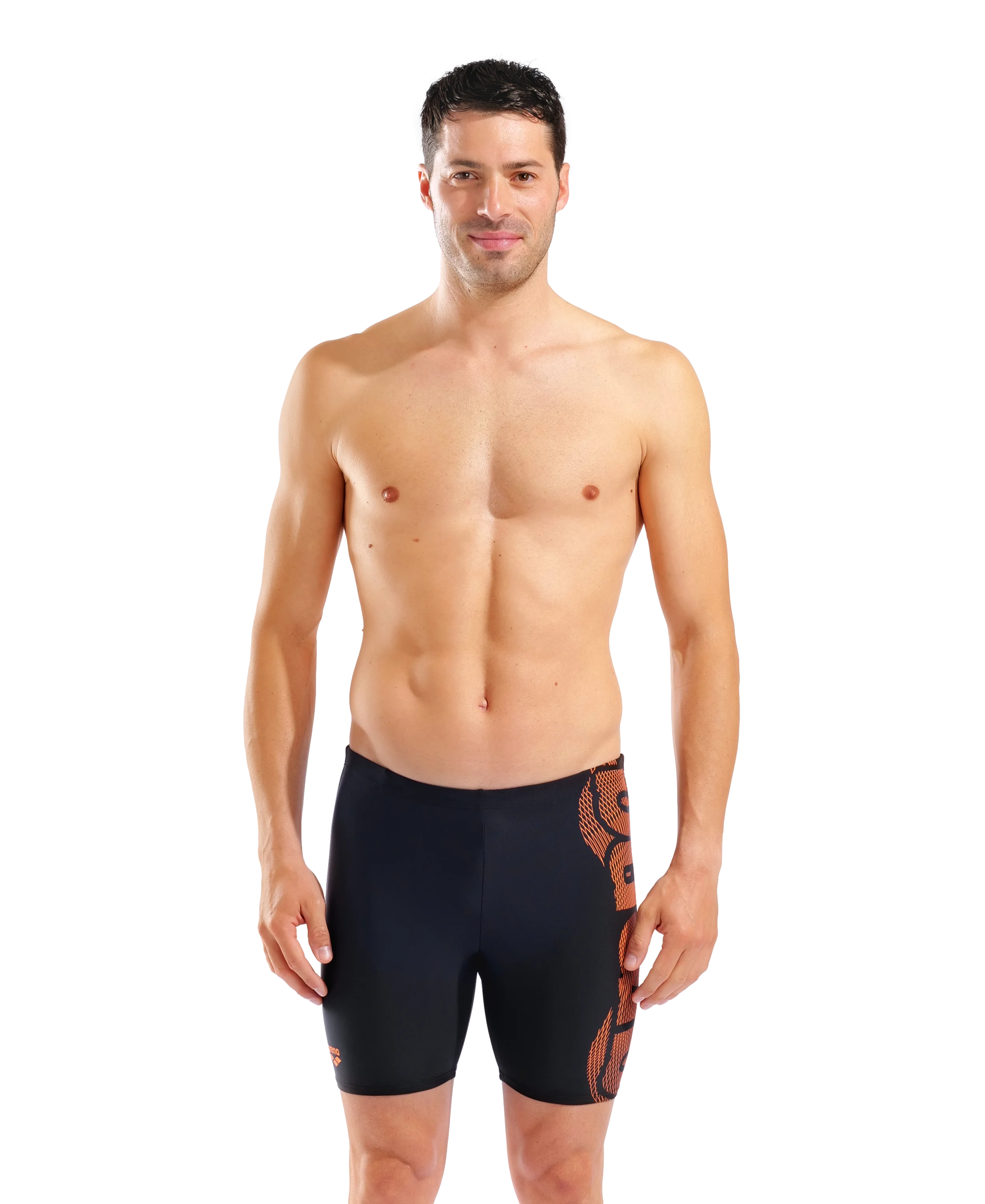 Arena Men Training Swim Mid Jammers Sketch Black Orange