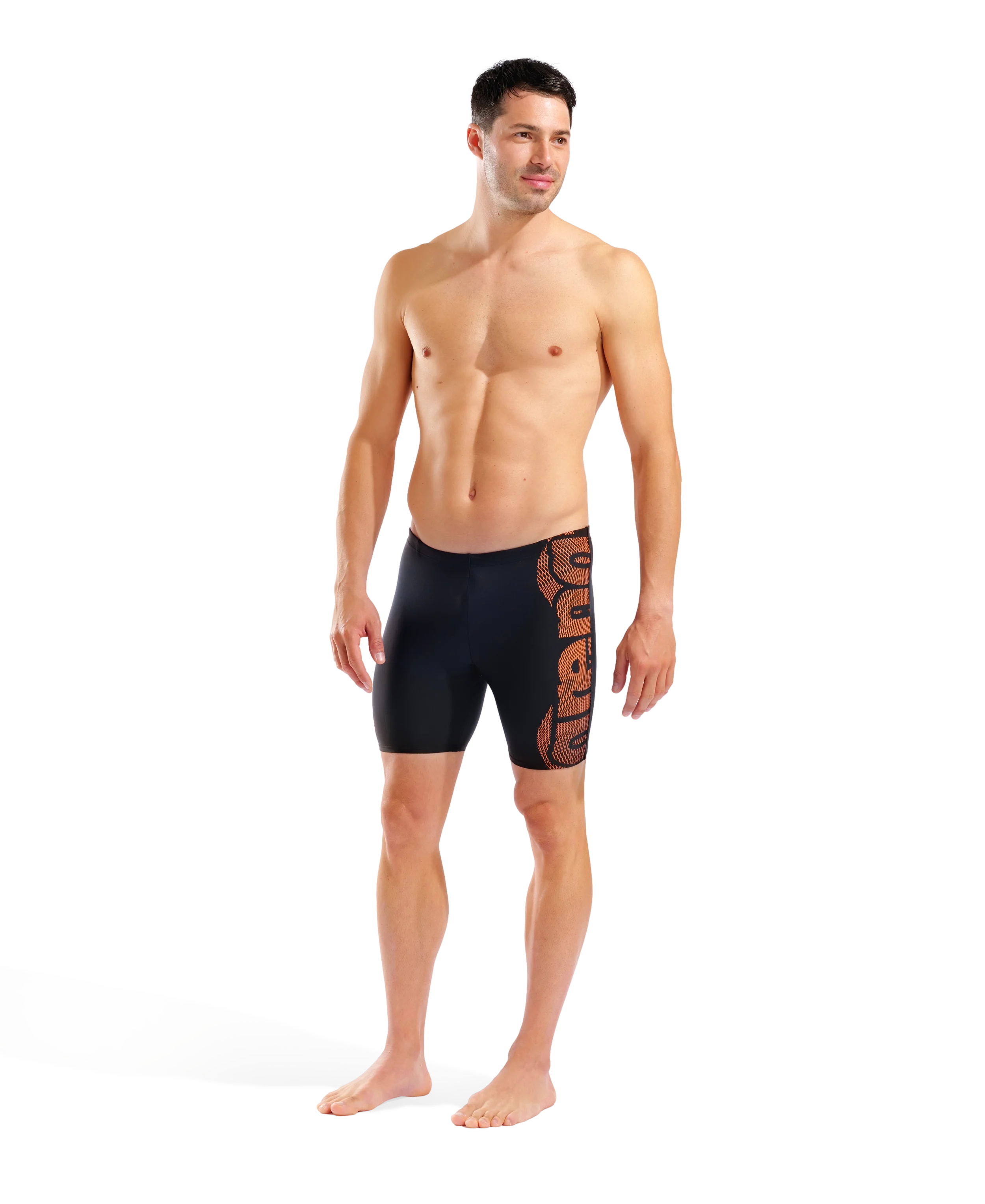 Arena Men Training Swim Mid Jammers Sketch Black Orange