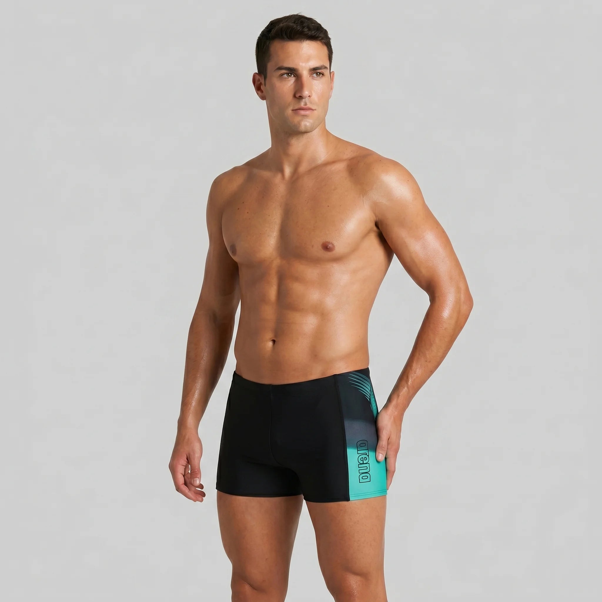 Arena Men Training Swim Shorts Brisa Black Bali Green 27cm
