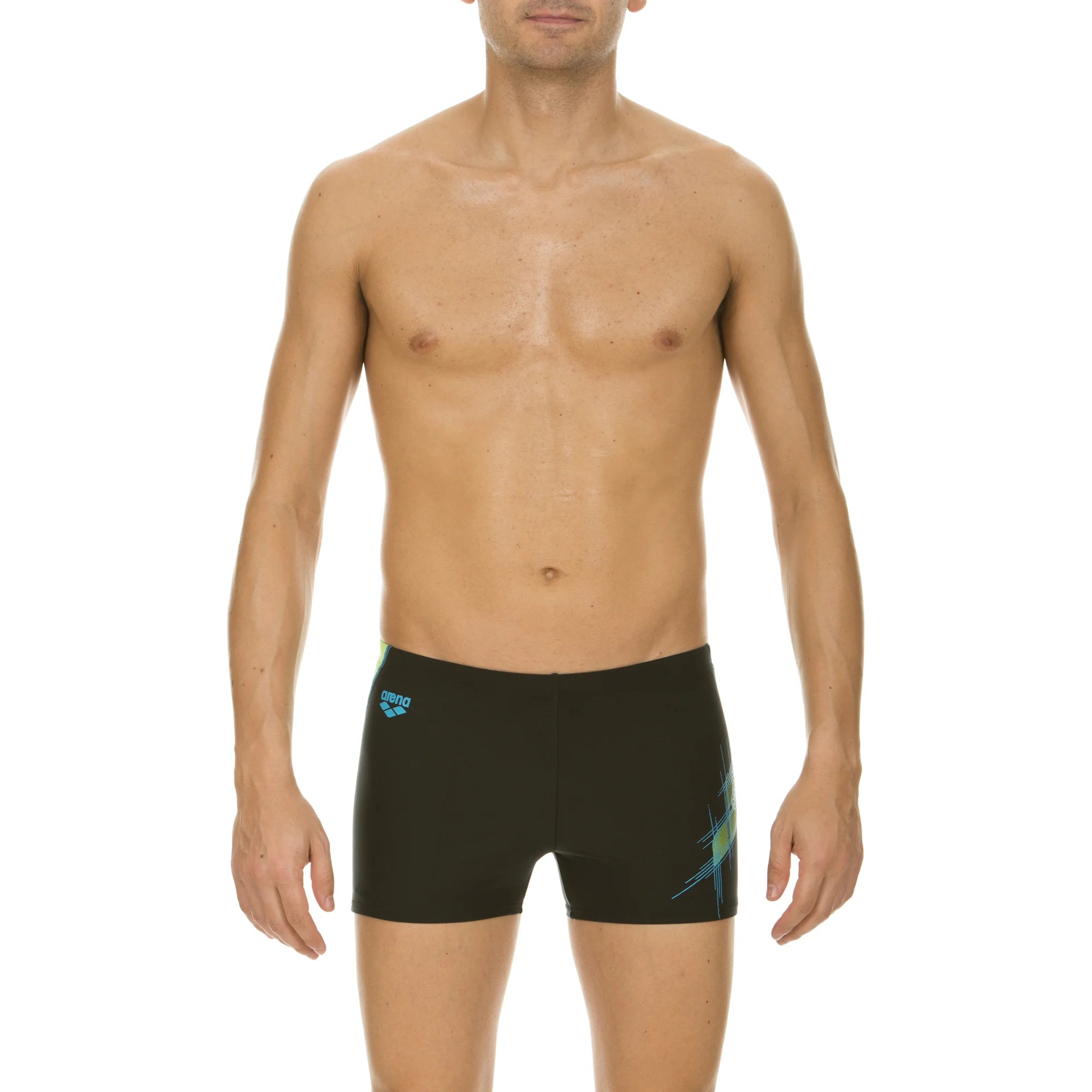 Arena Men Training Swim Shorts Descriptio Black Energy Green Turquoise 27cm