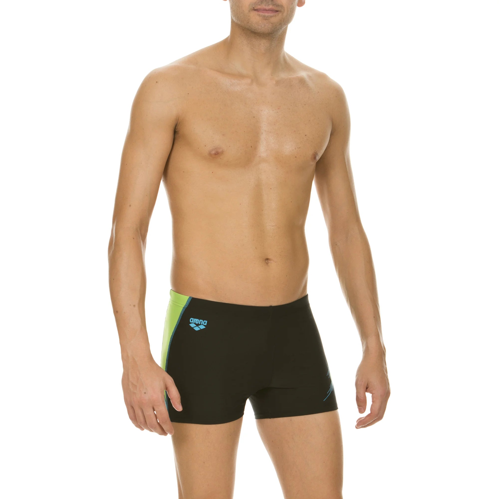 Arena Men Training Swim Shorts Descriptio Black Energy Green Turquoise 27cm