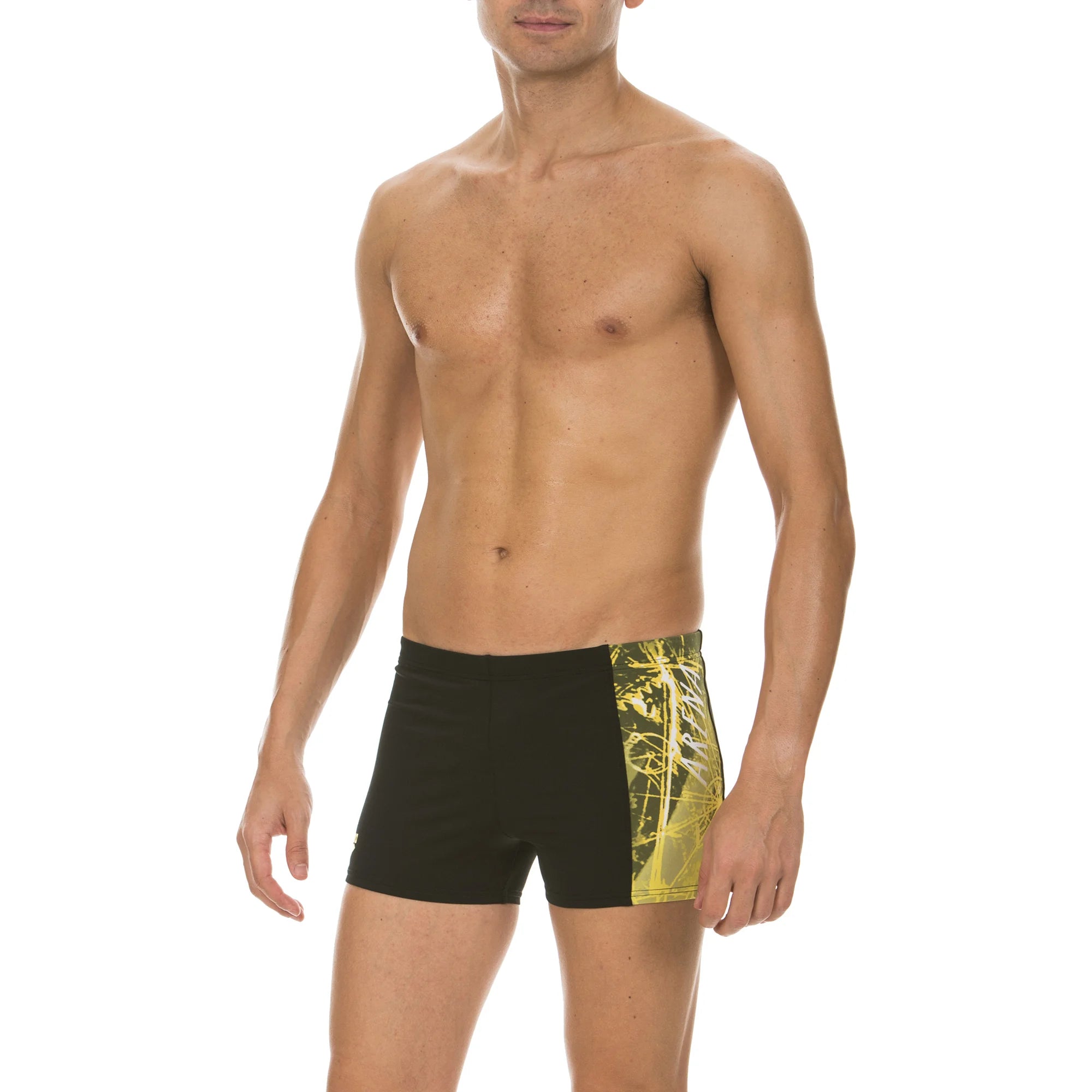 Arena Men Training Swim Shorts Drafty Black Yellow Star 27cm