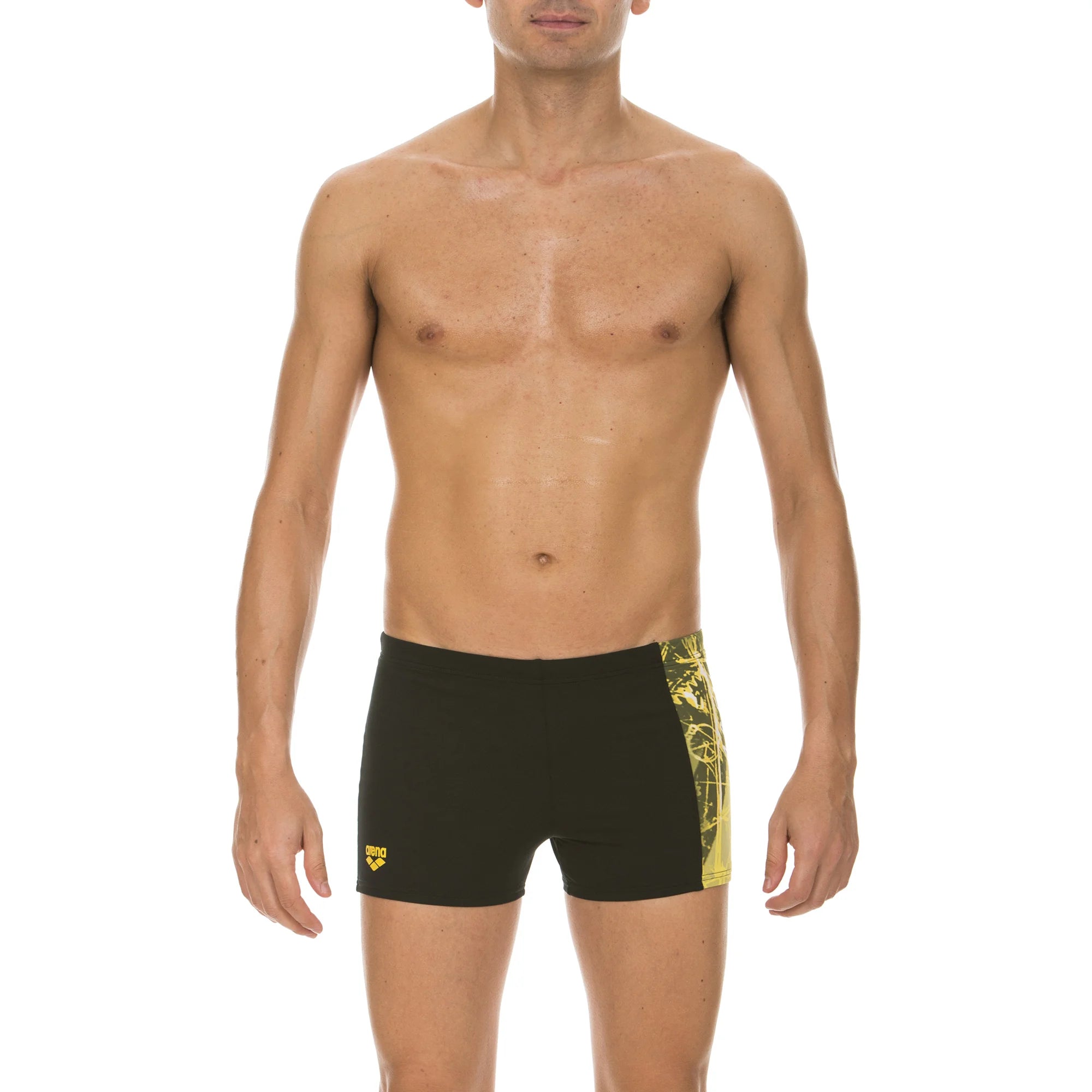 Arena Men Training Swim Shorts Drafty Black Yellow Star 27cm