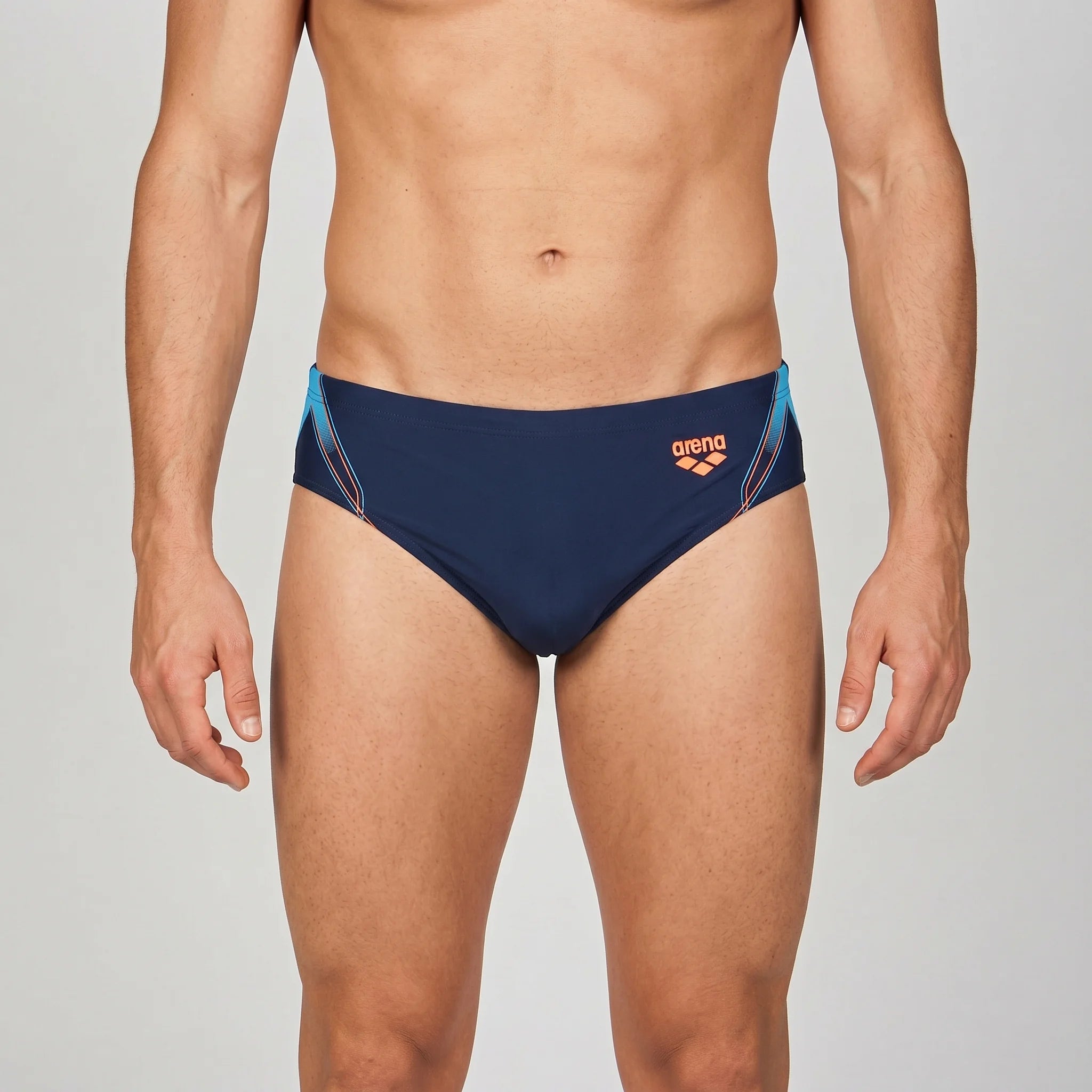 Arena Men Training Swim Briefs Cruzeiro Navy Turquoise Soft Orange 7cm