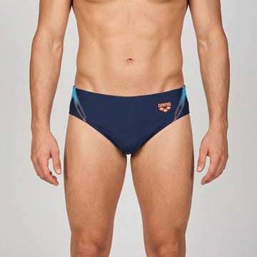 Arena Men Training Swim Briefs Cruzeiro Navy Turquoise Soft Orange 7cm