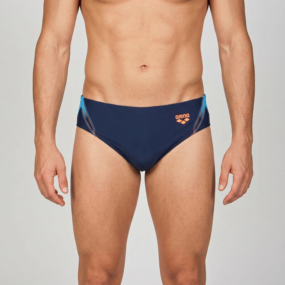 Arena Men Training Swim Briefs Cruzeiro Navy Turquoise Soft Orange 7cm