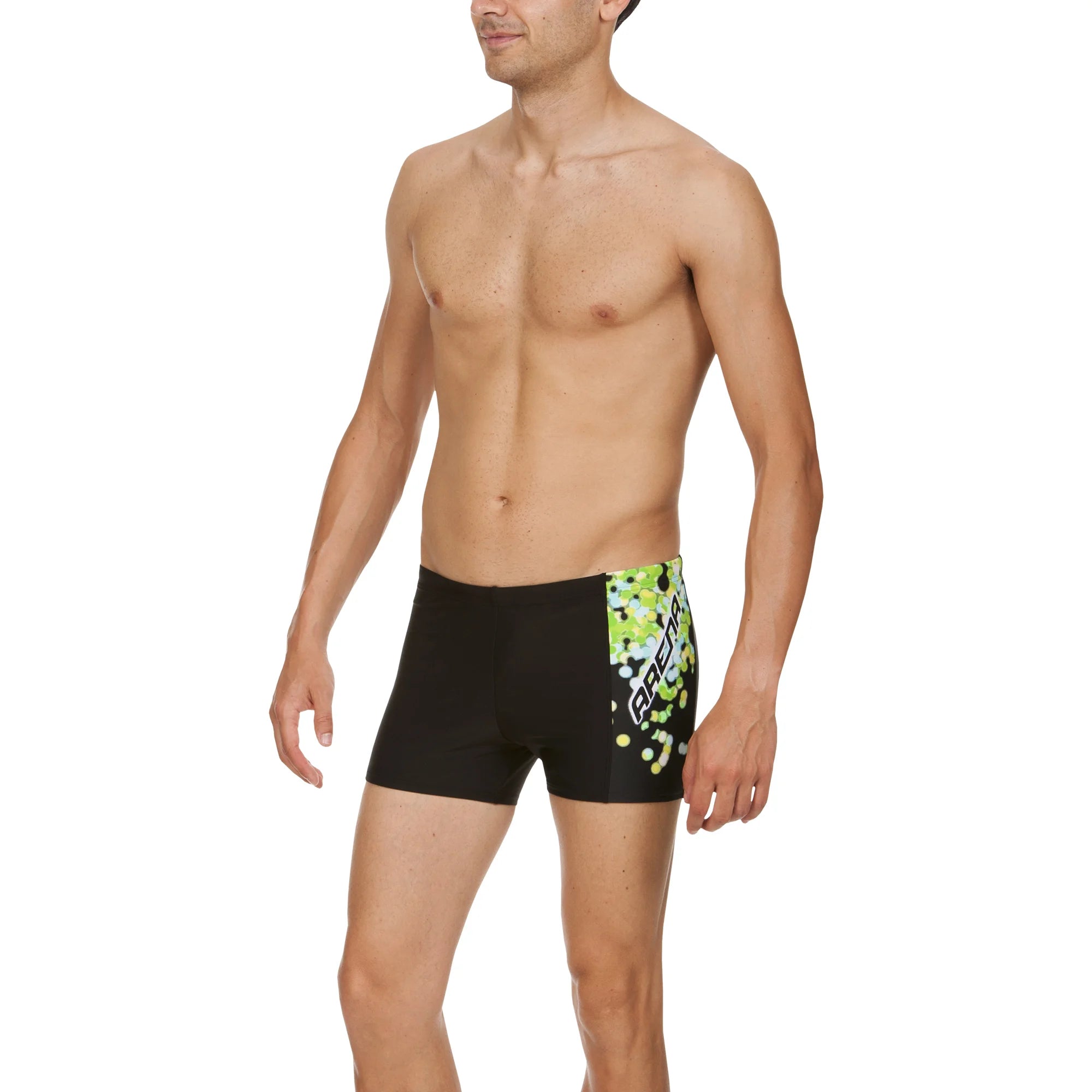 Arena Men Training Swim Shorts Flake Black Energy Green 27cm