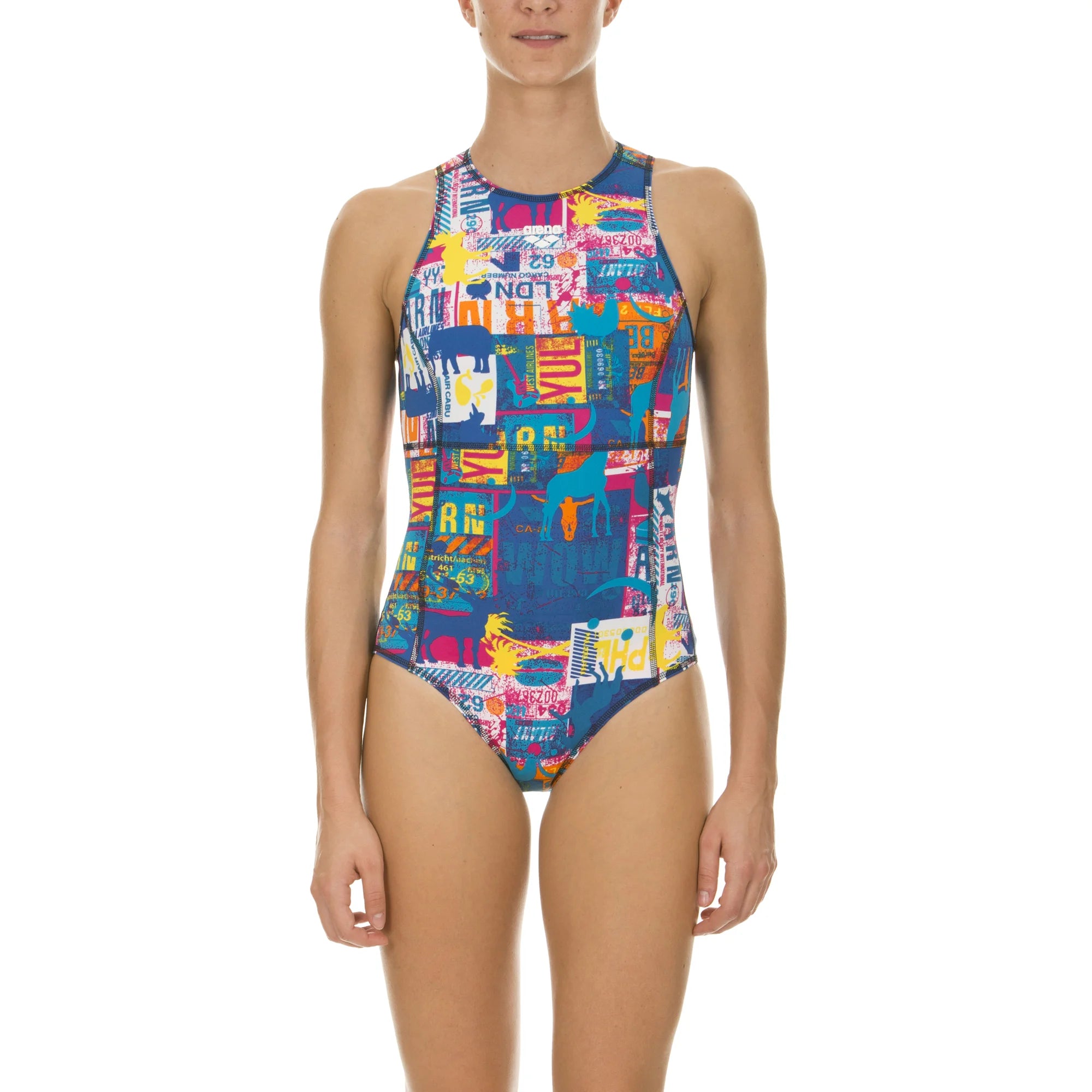 Arena Women Training Swimear One Piece Waterpolo Passport Rose Violet Multi