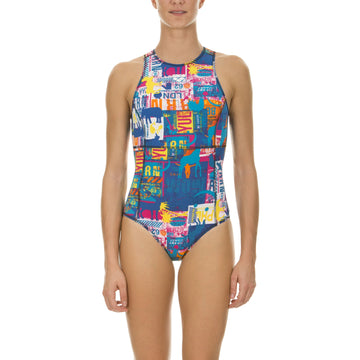 Arena Women Training Swimear One Piece Waterpolo Passport Rose Violet Multi