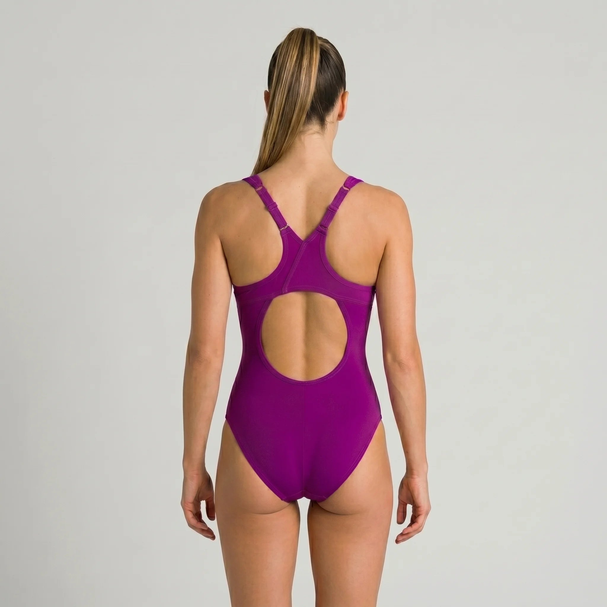 Arena Women One Piece Training Swimwear Bodylift Shapewear C Cup Adjustable Straps Low Cut Grape Violet Flock Print