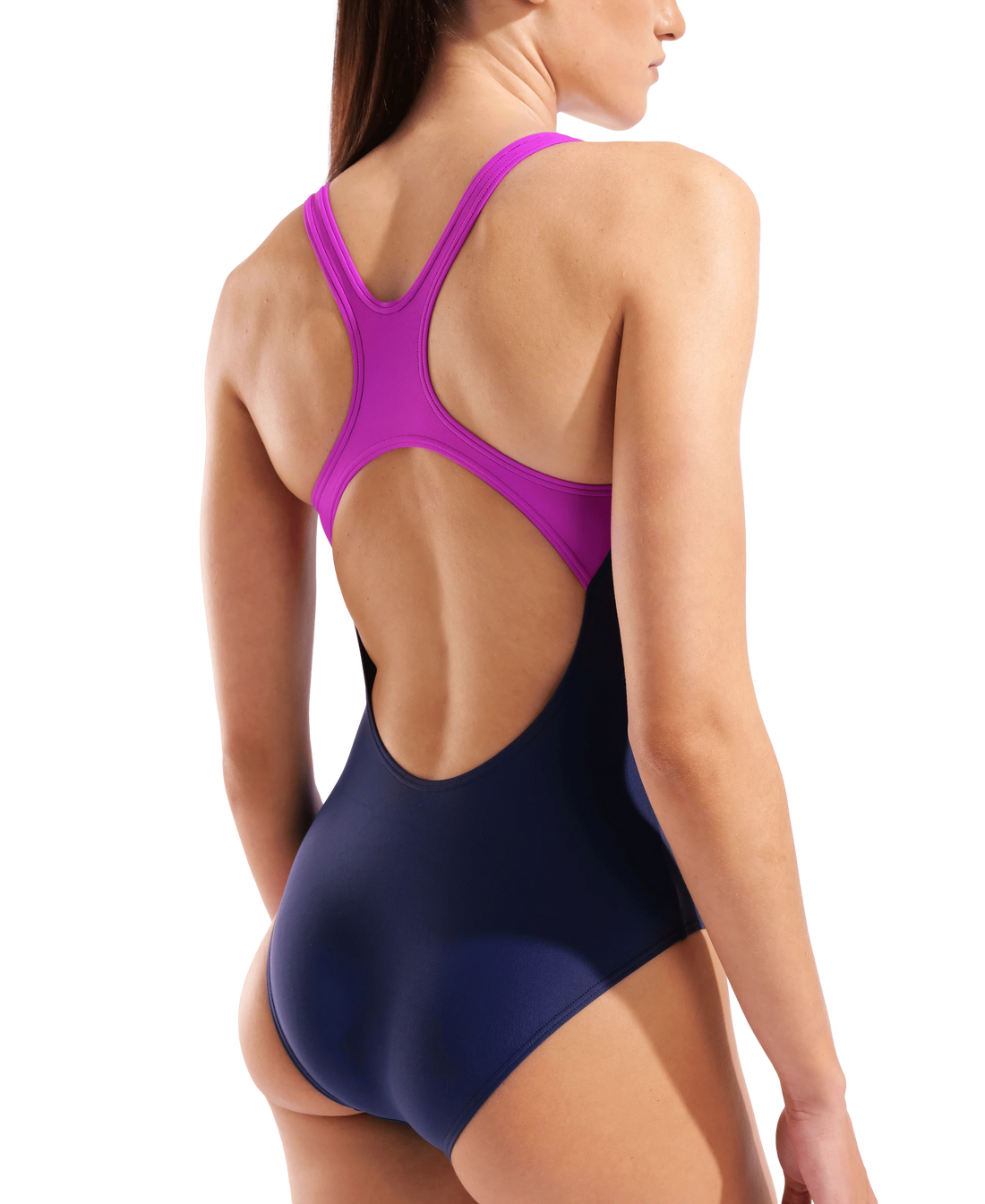 Arena Women Training Swimwear One Piece Kikko Medium Cut Leg Navy Very Fuchsia Swim Pro Back