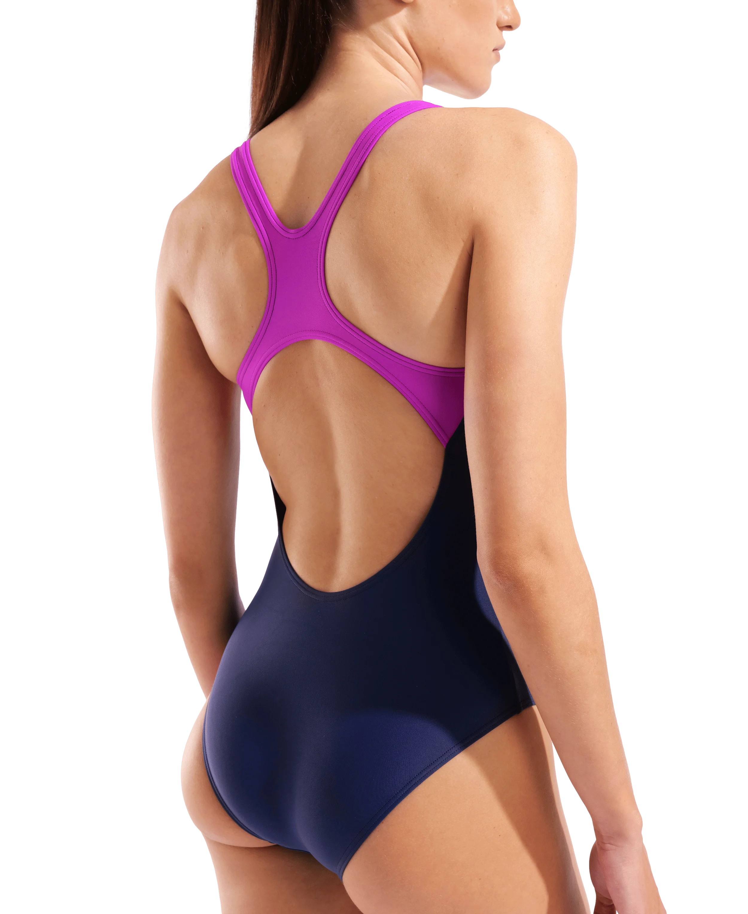 Arena Women Training Swimwear One Piece Kikko Medium Cut Leg Navy Very Fuchsia Swim Pro Back