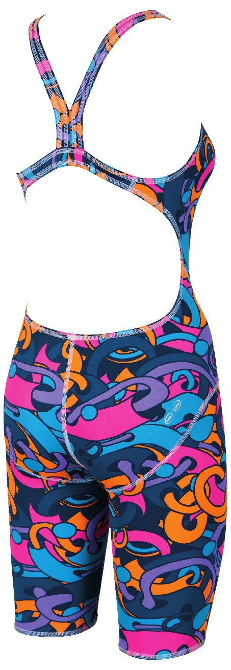 Arena Women Training Swimwear One Piece Open Back Deep Sea Fresia Rose Multi